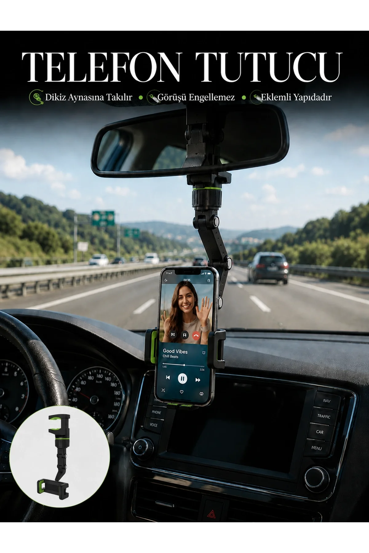 Dikiz Aynası Telefon Tutucu Katlanabilir Ayarlanabilir Araç İçi Telefon Standı
