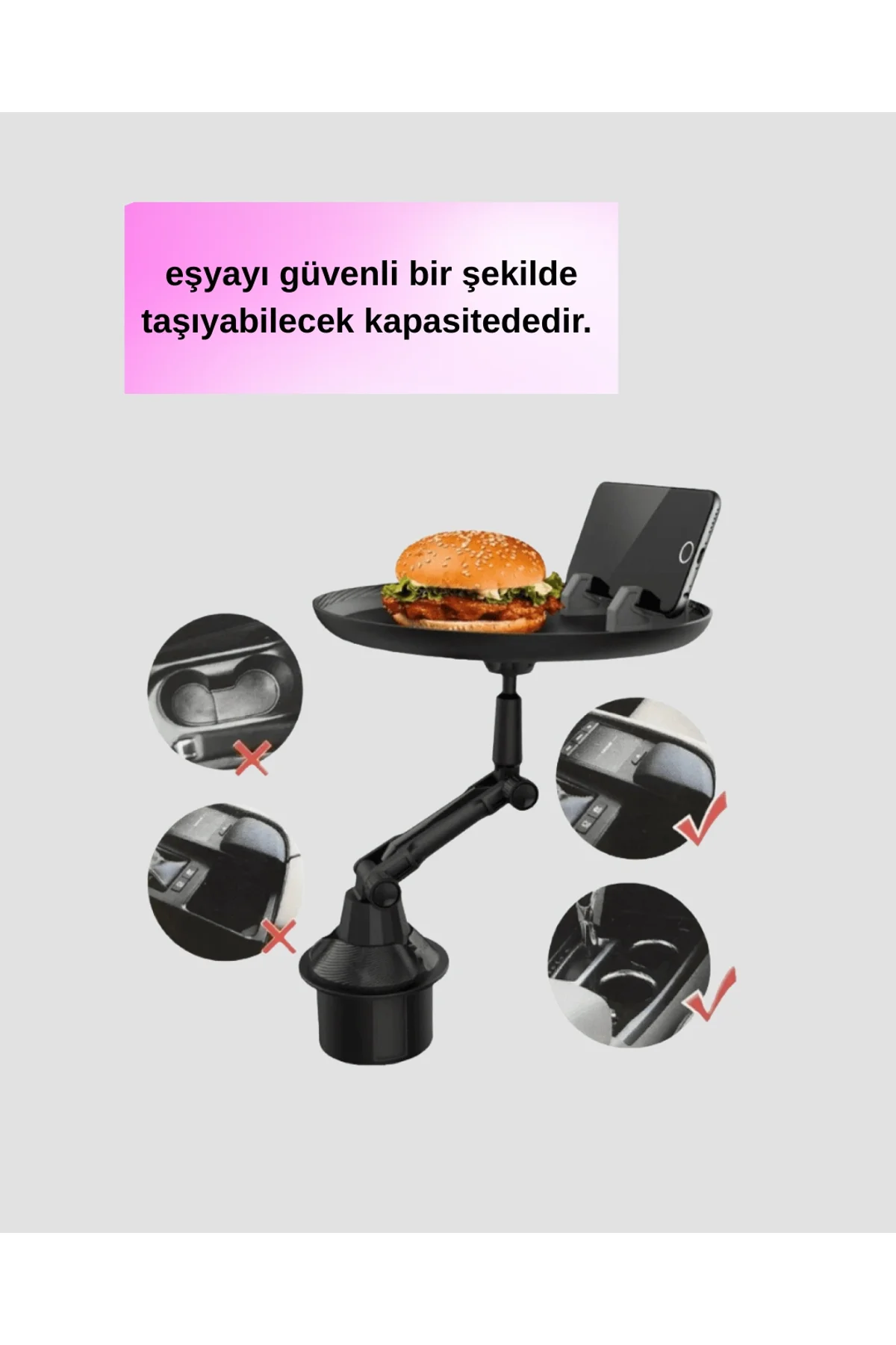 Araç İçi 360° Ayarlanabilir Bardaklık Tepsisi Geniş Yüzeyli Ve Telefon Standlı Yeni Nesil - Just Cheap Store Görsel 4