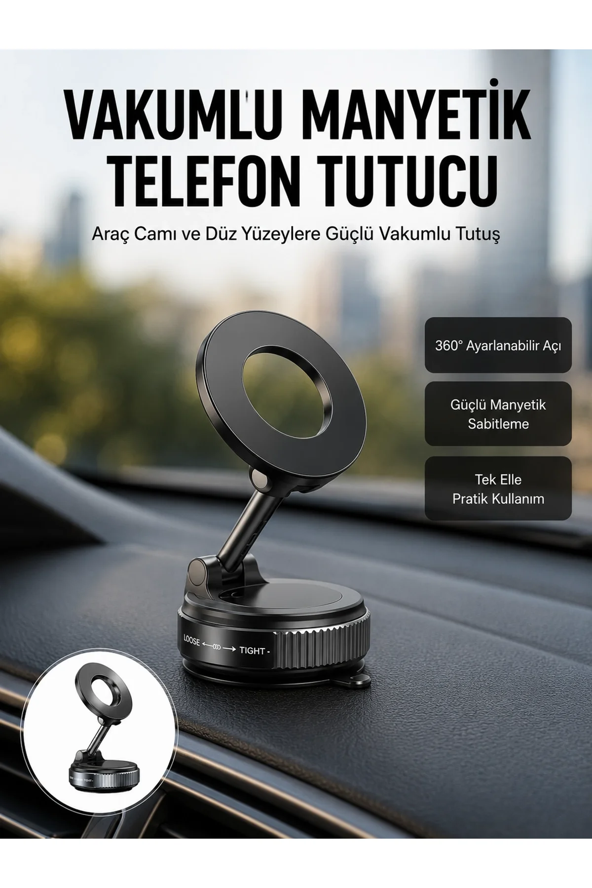360 Derece Ayarlanabilir Manyetik Araç Telefon Standı Yeni Nesil