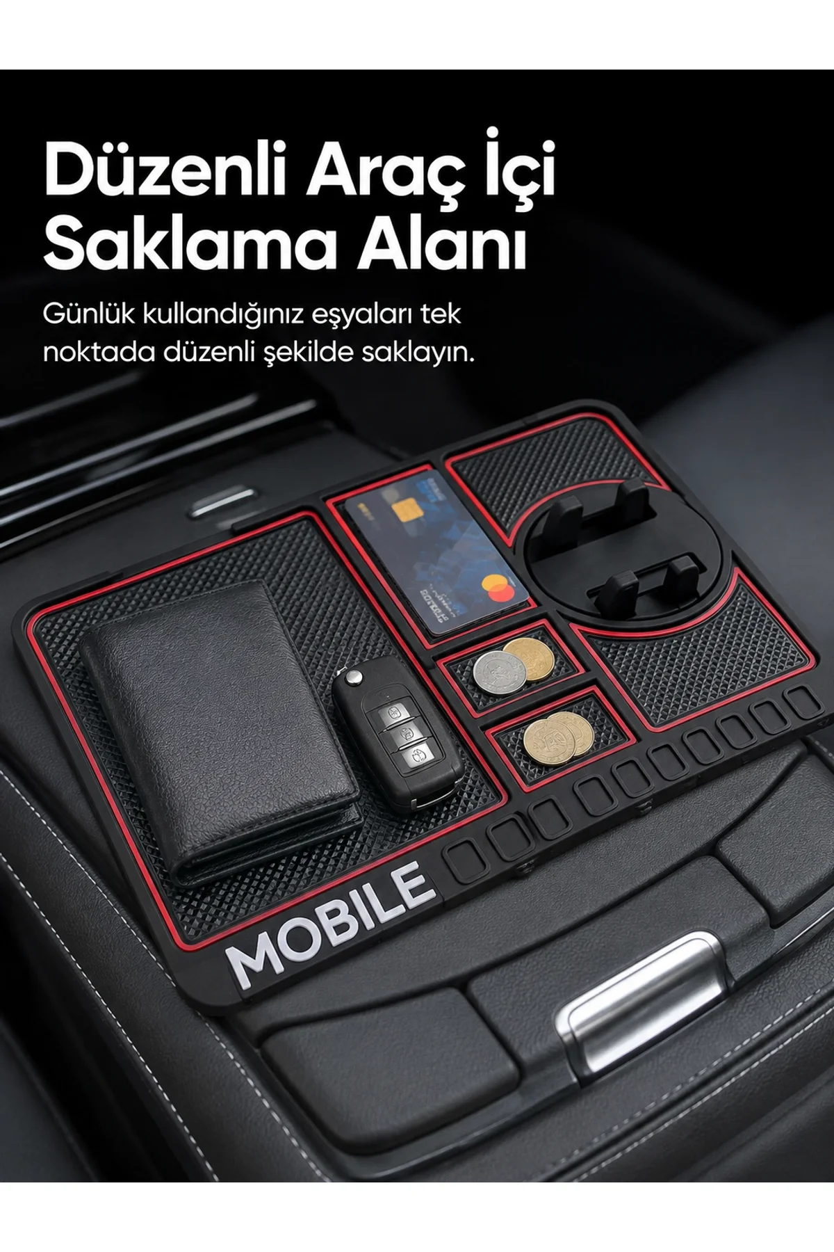 Telefon Standlı Araç İçi Organizer Kaydırmaz Silikon Konsol Düzenleyici Mat