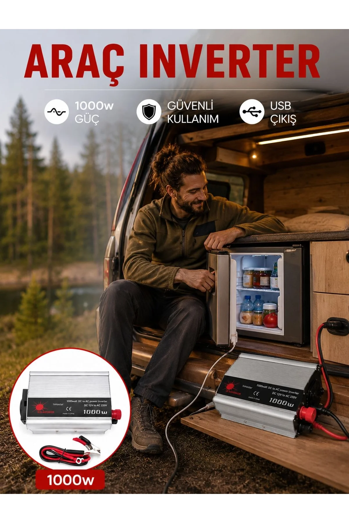 1000 Watt Oto İnvertör Elektrik Dönüştürücü Ev Tipi Priz