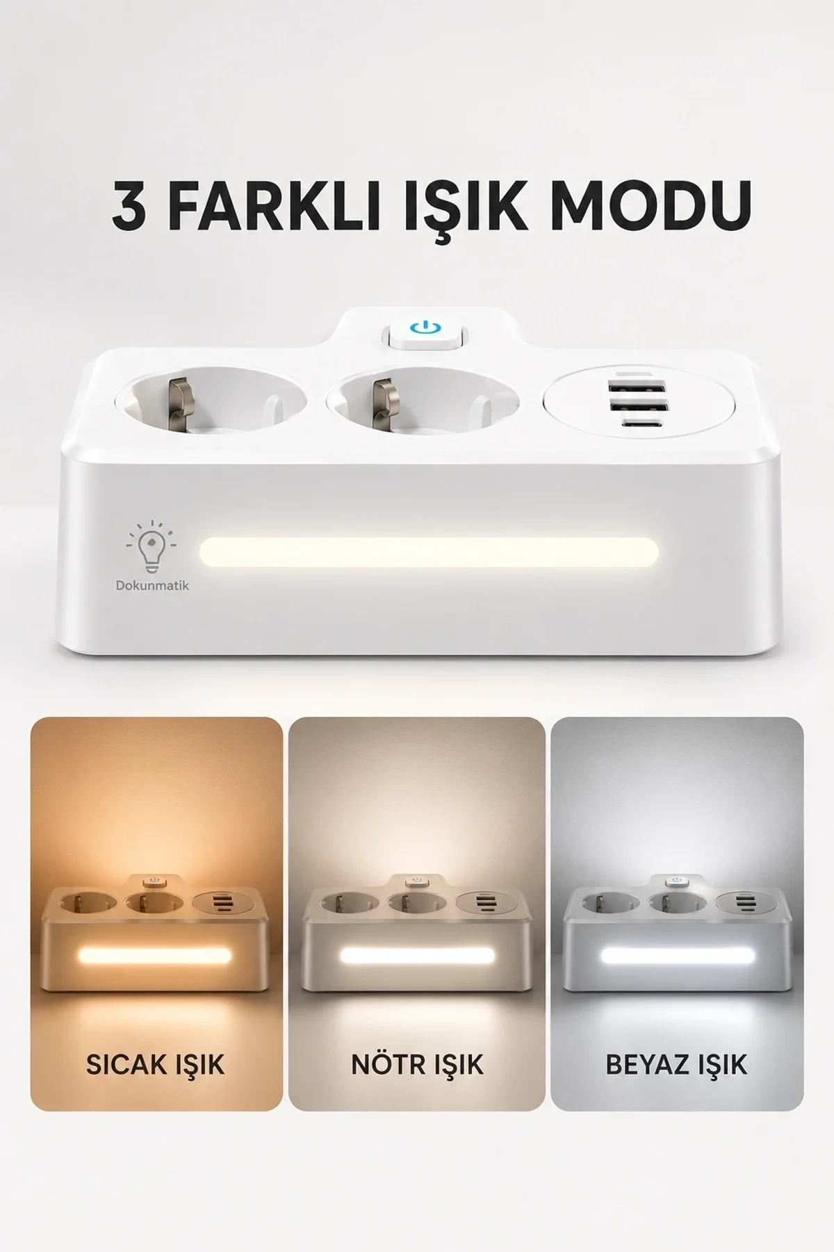 Bkl-502 Akım Korumalı 2li Priz 2 Usb Ve 2 Type-c Çıkış 4000w Hızlı Şarj Duvar Tipi Dokunmatik Led Ay - Just Cheap Store Görsel 5