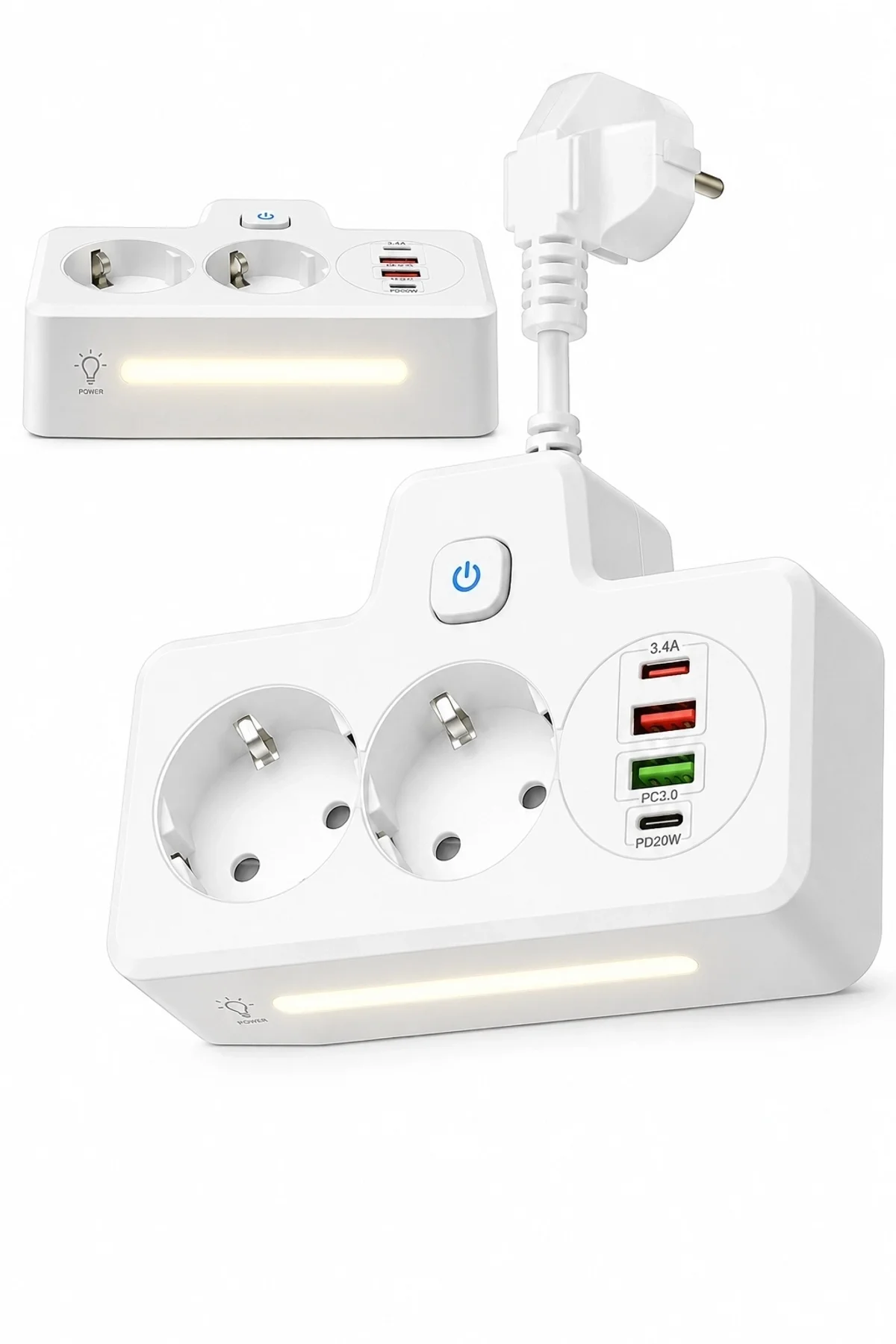 Bkl-502 Akım Korumalı 2li Priz 2 Usb Ve 2 Type-c Çıkış 4000w Hızlı Şarj Duvar Tipi Dokunmatik Led Ay - Just Cheap Store Görsel 2