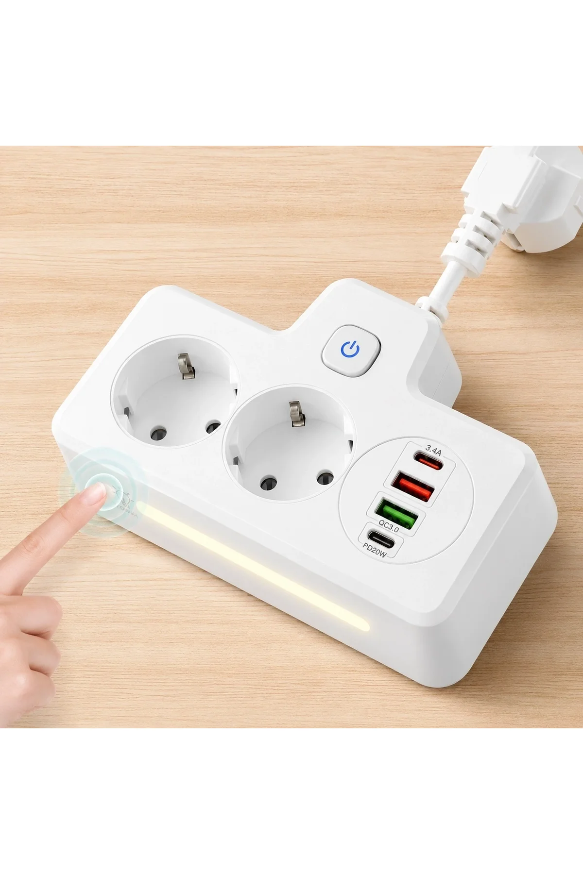 Bkl-502 Akım Korumalı 2li Priz 2 Usb Ve 2 Type-c Çıkış 4000w Hızlı Şarj Duvar Tipi Dokunmatik Led Ay - Just Cheap Store Görsel 3