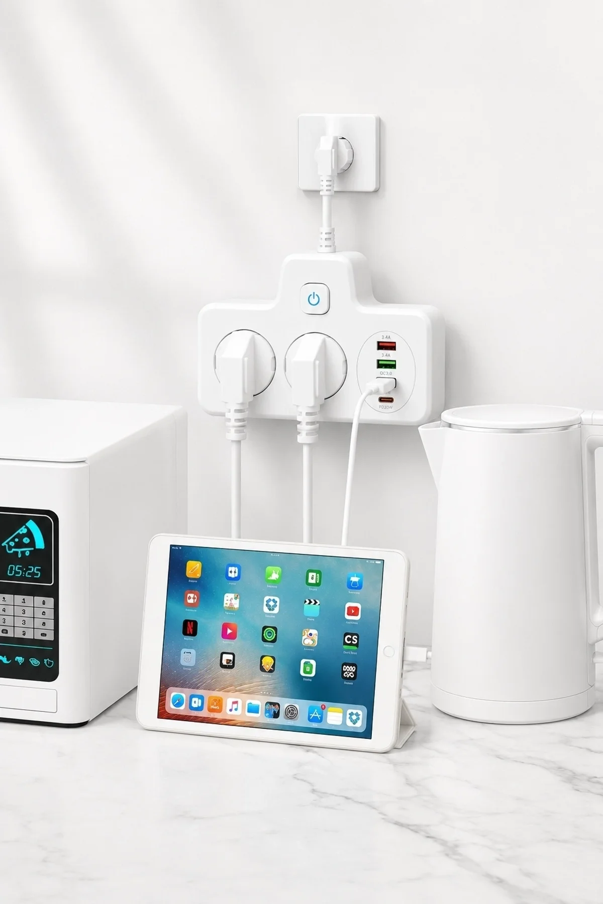 Bkl-502 Akım Korumalı 2li Priz 2 Usb Ve 2 Type-c Çıkış 4000w Hızlı Şarj Duvar Tipi Dokunmatik Led Ay - Just Cheap Store Görsel 4