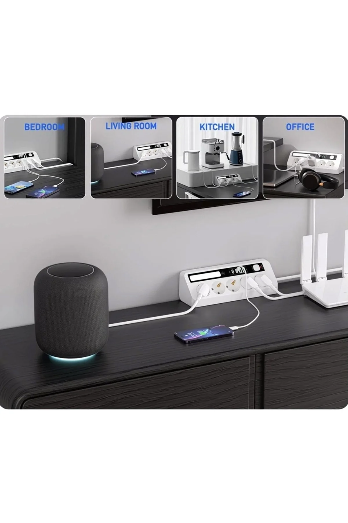 5’li Akım Korumalı Priz 2500w | 2 Usb + 2 Type-c Hızlı Şarj | Led Gece Lambalı | Dokunmatik Beyaz - Just Cheap Store Görsel 5