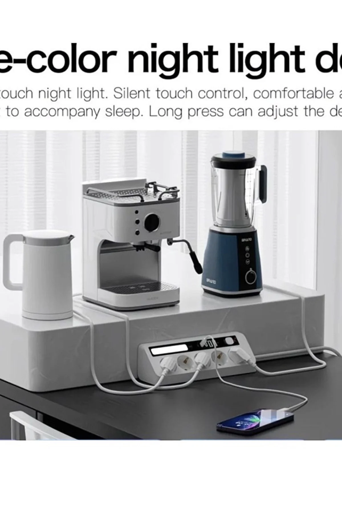 5’li Akım Korumalı Priz 2500w | 2 Usb + 2 Type-c Hızlı Şarj | Led Gece Lambalı | Dokunmatik Beyaz - Just Cheap Store Görsel 4
