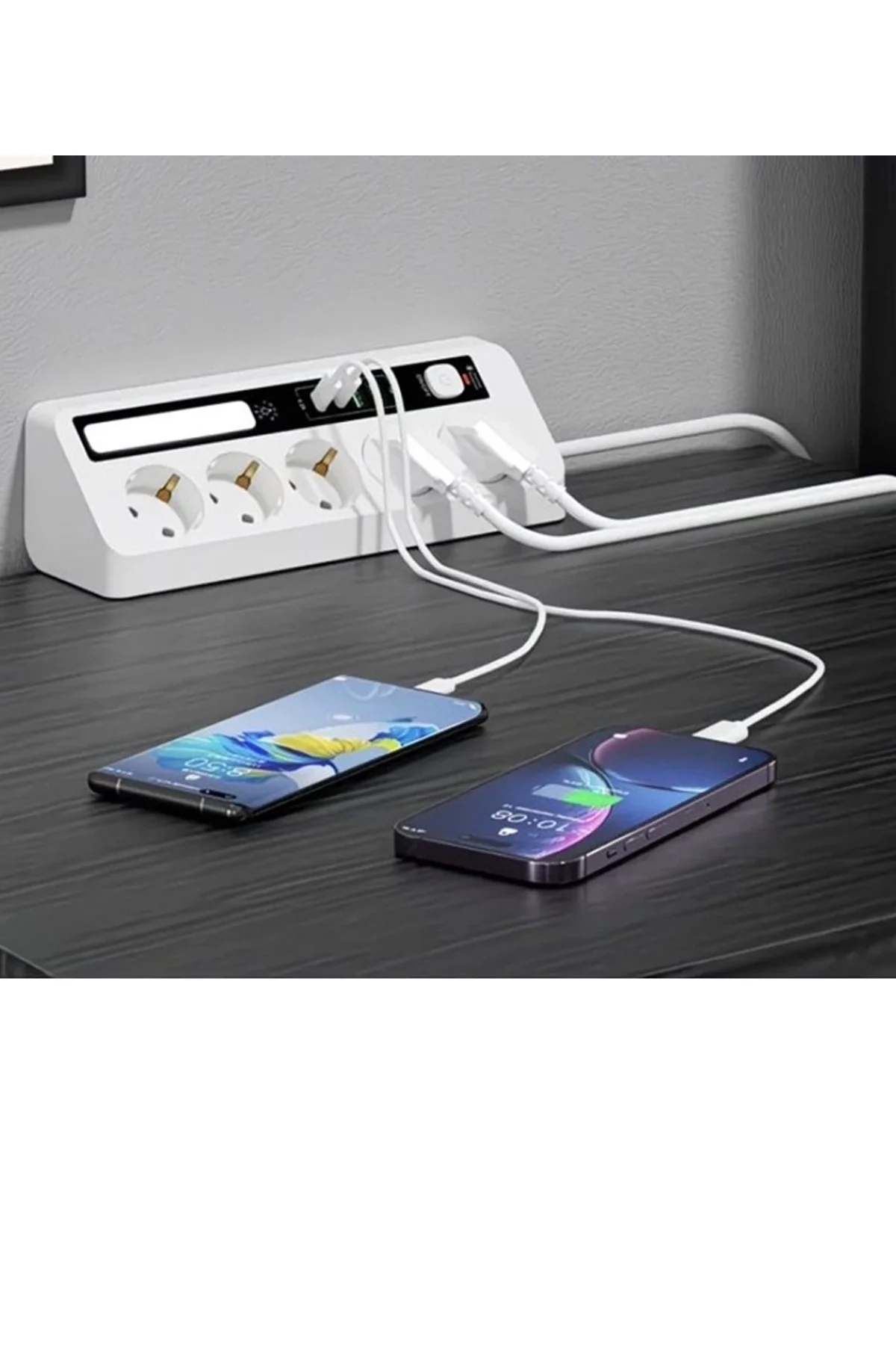 5’li Akım Korumalı Priz 2500w | 2 Usb + 2 Type-c Hızlı Şarj | Led Gece Lambalı | Dokunmatik Beyaz - Just Cheap Store Görsel 3