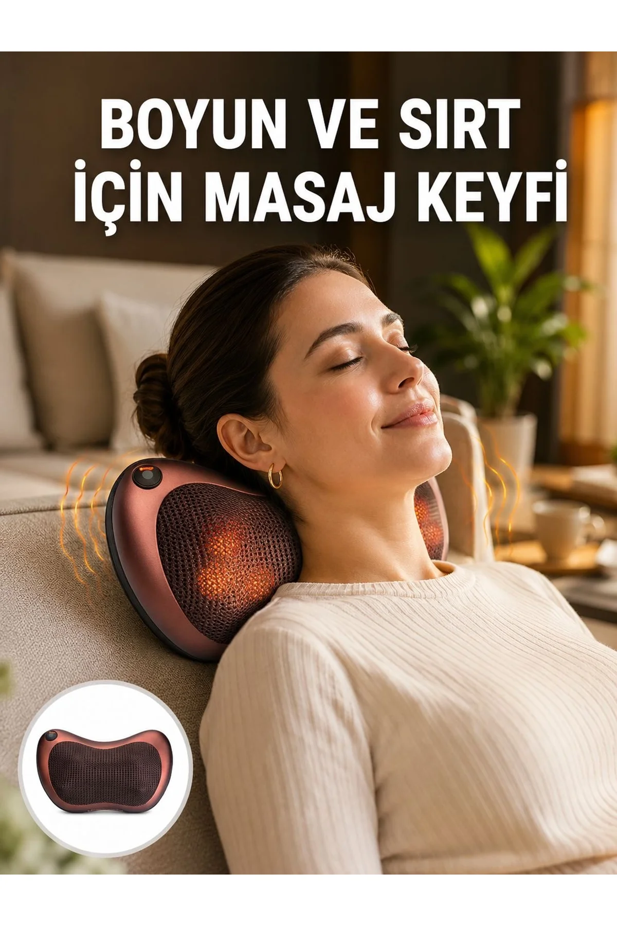 Isıtma Özellikli Derin Yoğurma Masaj Yastığı Priz &amp; Çakmak Girişli Yeni Nesil