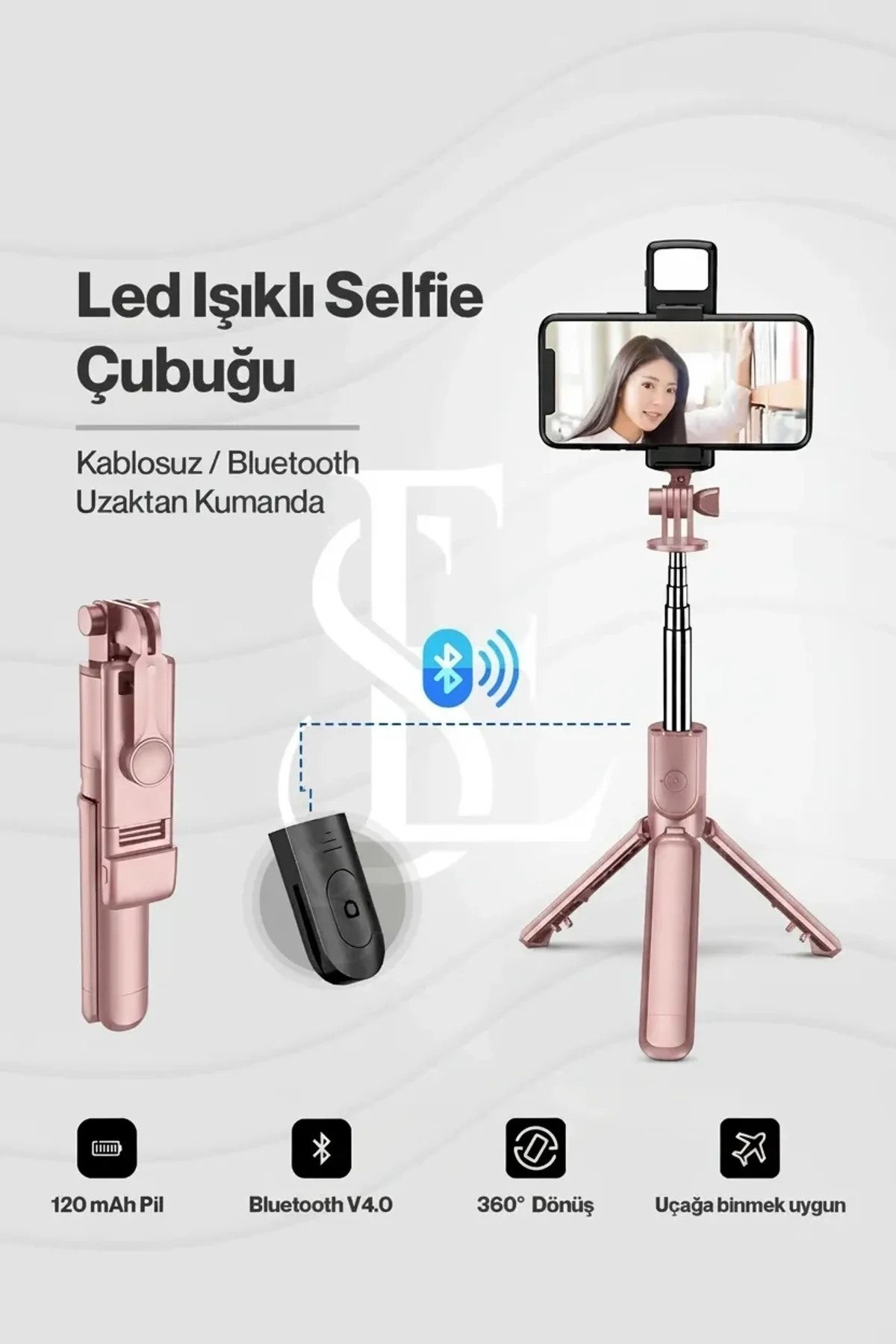 Led Işıklı Selfie Çubuğu Bluetooth Kumandalı Kablosuz Tripot Selfie Monopod Selfie Stick (pembe) - Just Cheap Store Görsel 2