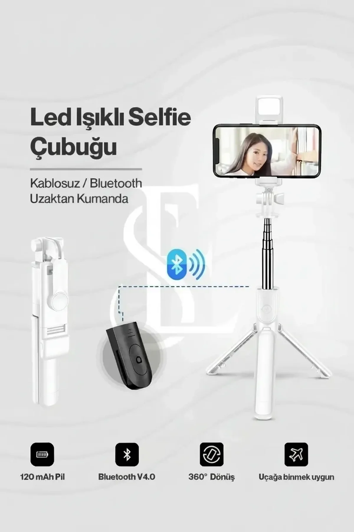 Led Işıklı Selfie Çubuğu Bluetooth Kumandalı Kablosuz Tripot Selfie Monopod Selfie Stick (beyaz) - Just Cheap Store Görsel 2