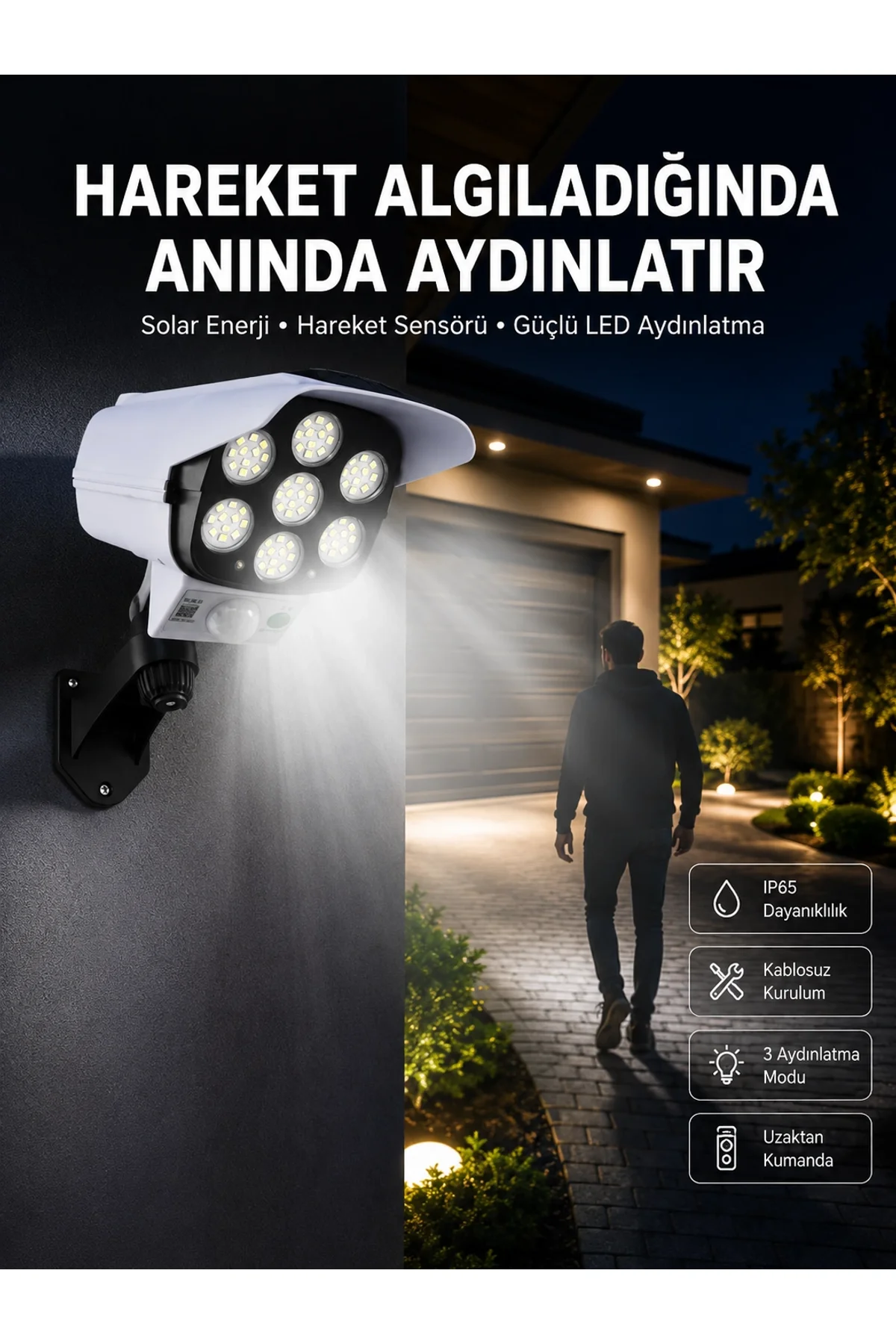 Solar Bahçe Lambası Uzaktan Kumandalı Kamera Görünümlü Hareket Sensörlü