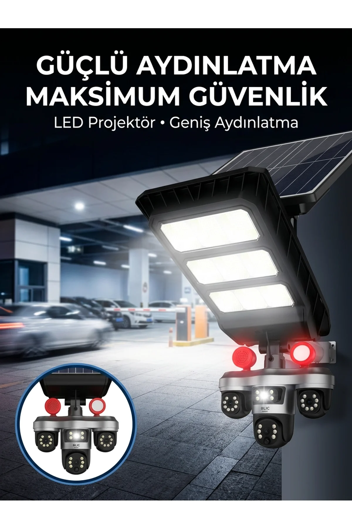 Güneş Enerjili Kablosuz Dış Mekan Güvenlik Kamerası Gece Görüşlü Led Projektörlü