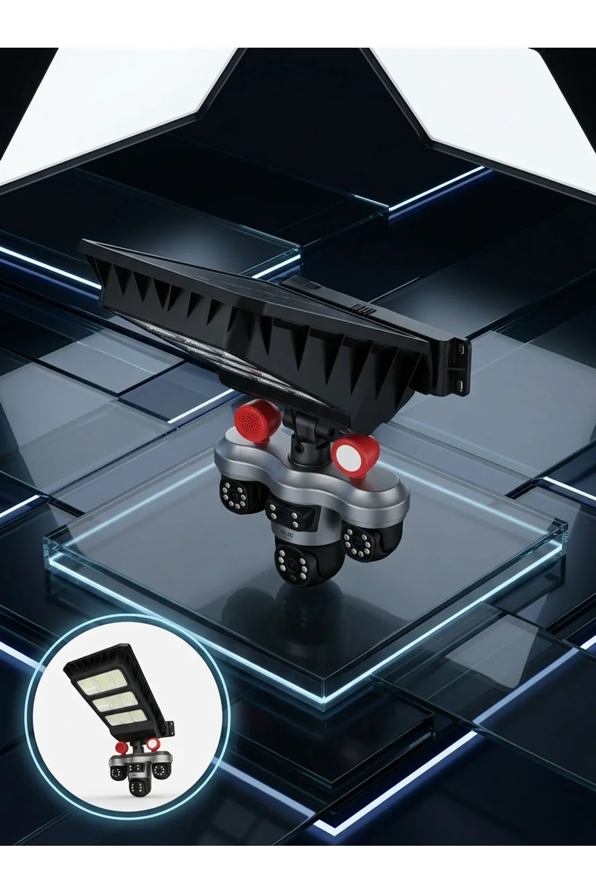 Solar Panelli 3 Lens Dış Mekan Güvenlik Kamerası Hareket Algılamalı Led Aydınlatmalı - Just Cheap Store Görsel 4