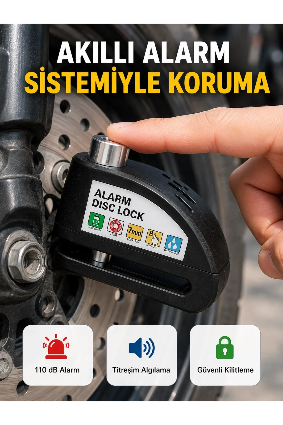 Alarm Sensörlü Disk Kilidi Motosiklet Scooter Bisiklet Güvenlik Yeni Nesil