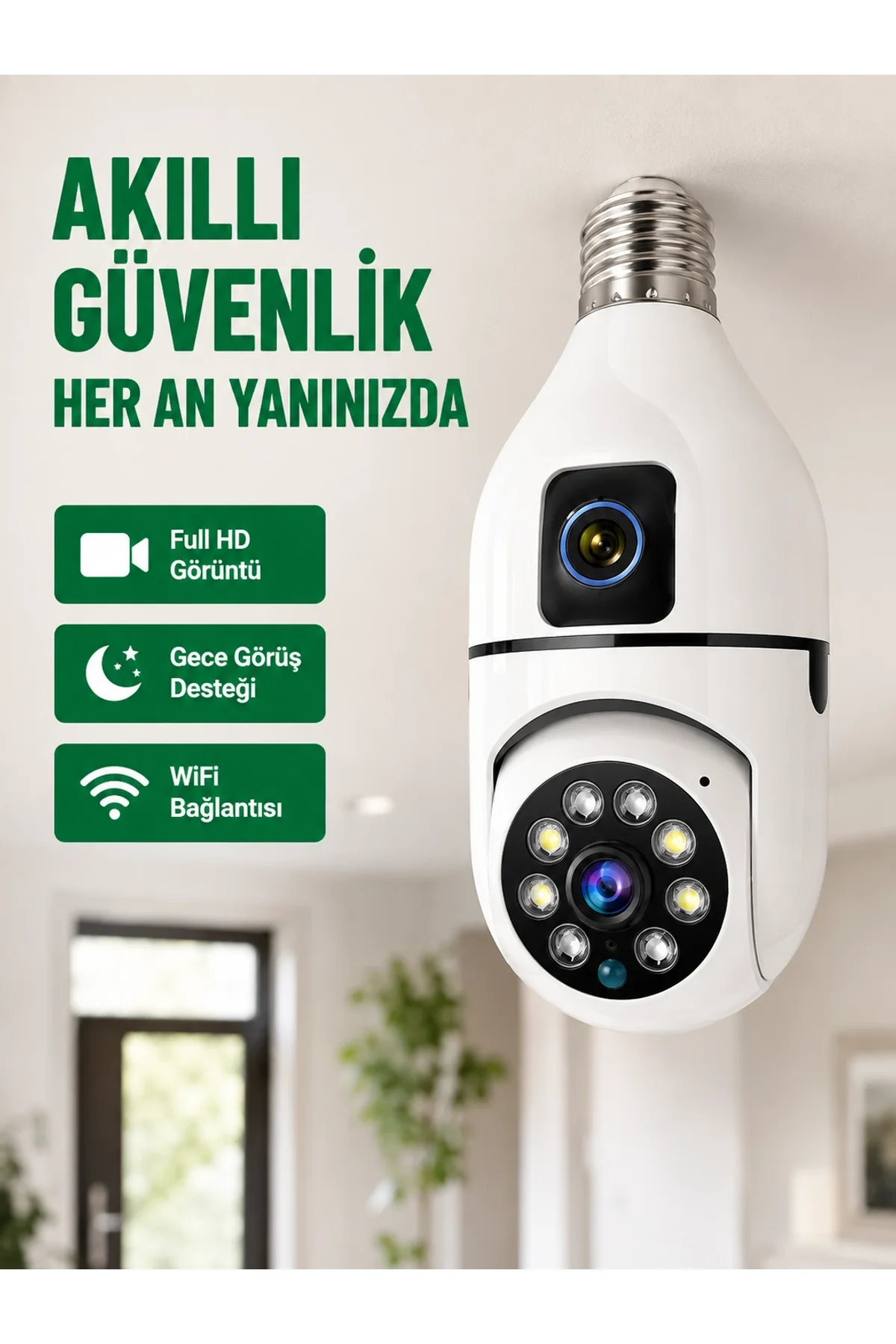 Wifi Ampul Güvenlik Kamerası 1080p Full Hd Gece Görüşlü Ve Hareket Algılamalı
