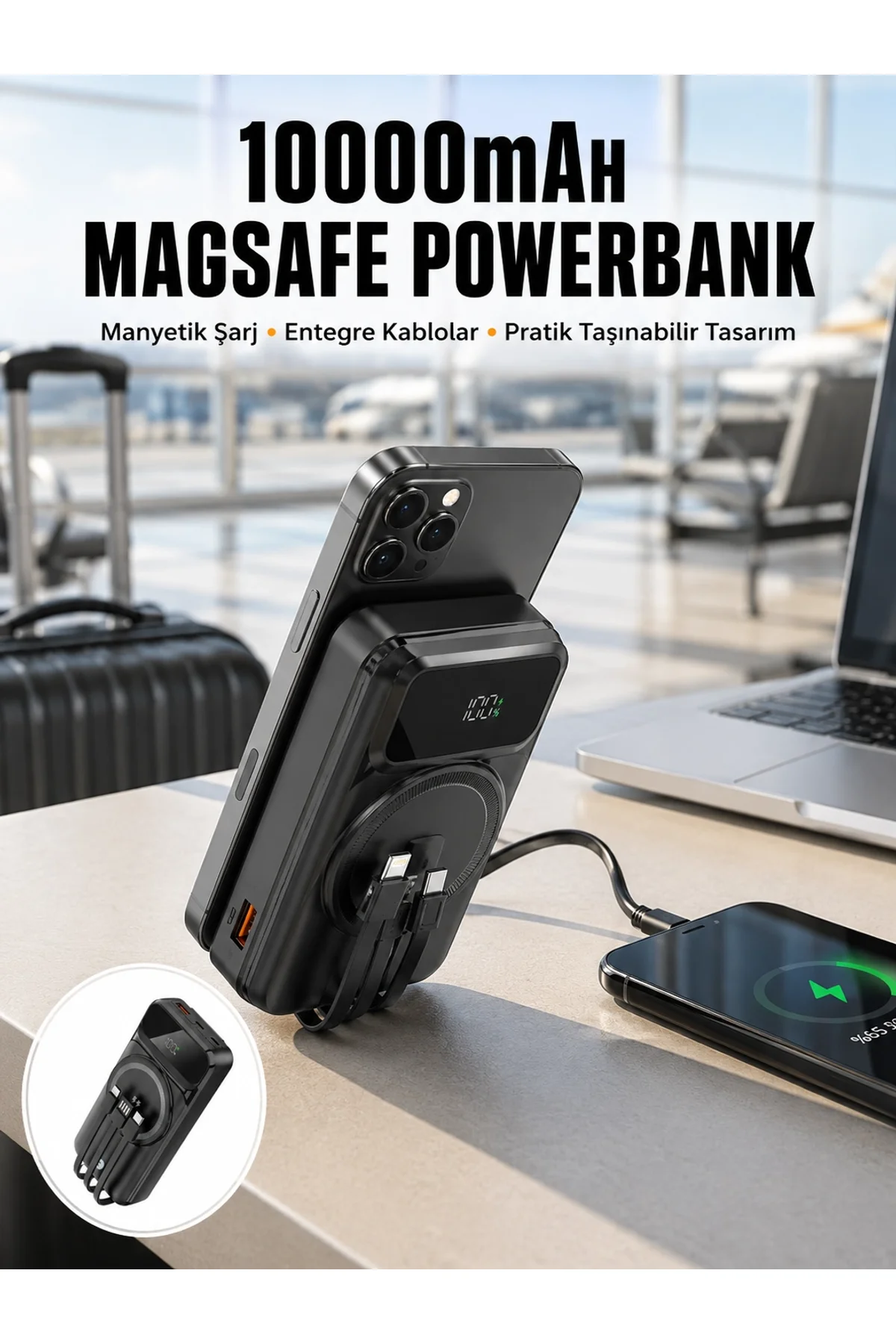 15w Kablosuz Hızlı Şarjlı 10000 Mah Powerbank – Taşınabilir, Led Göstergeli