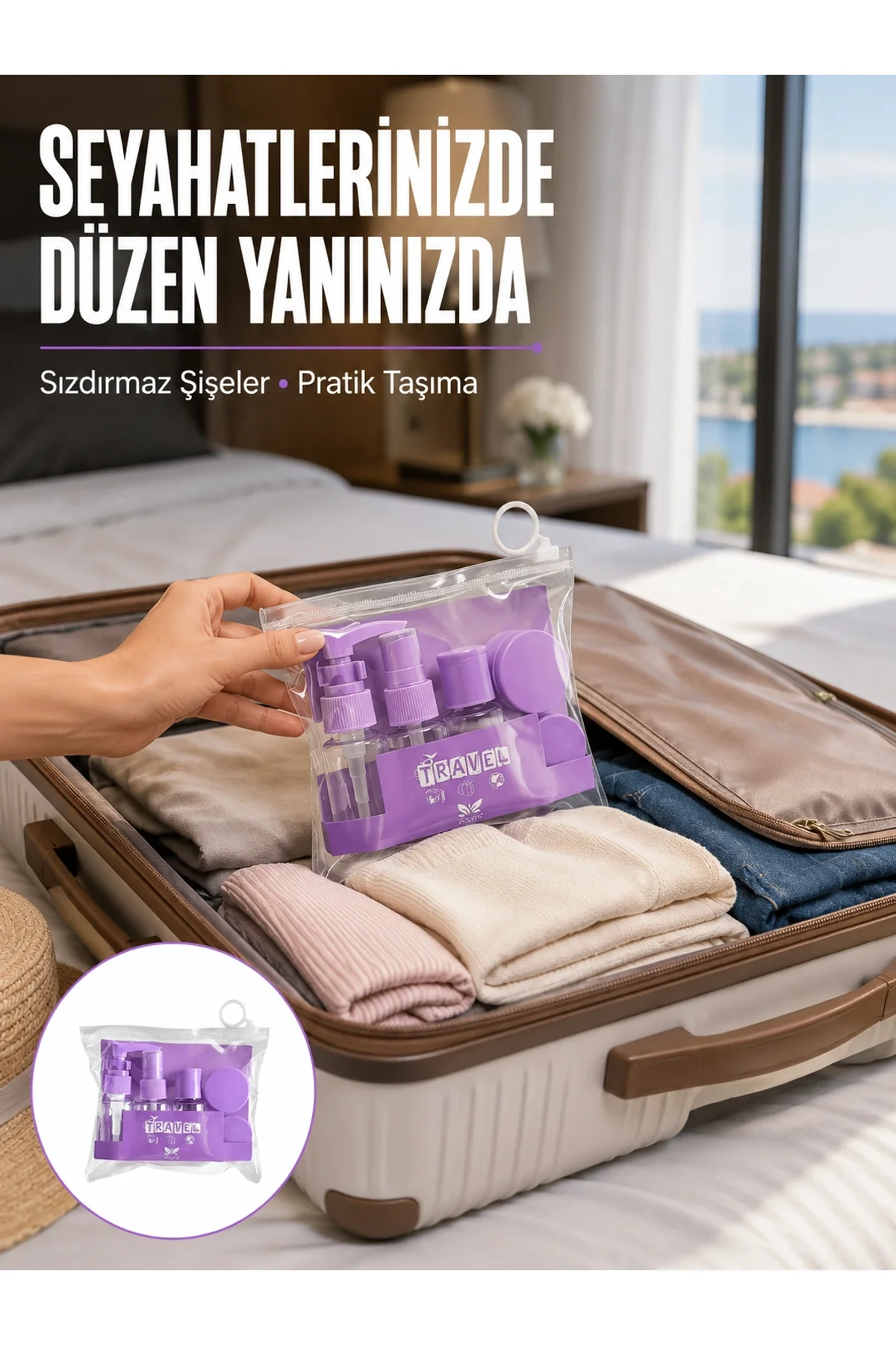 5 Parça Seyahat Kişisel Bakım Seti Şişe Sprey Krem Kutulu Yeni Nesil