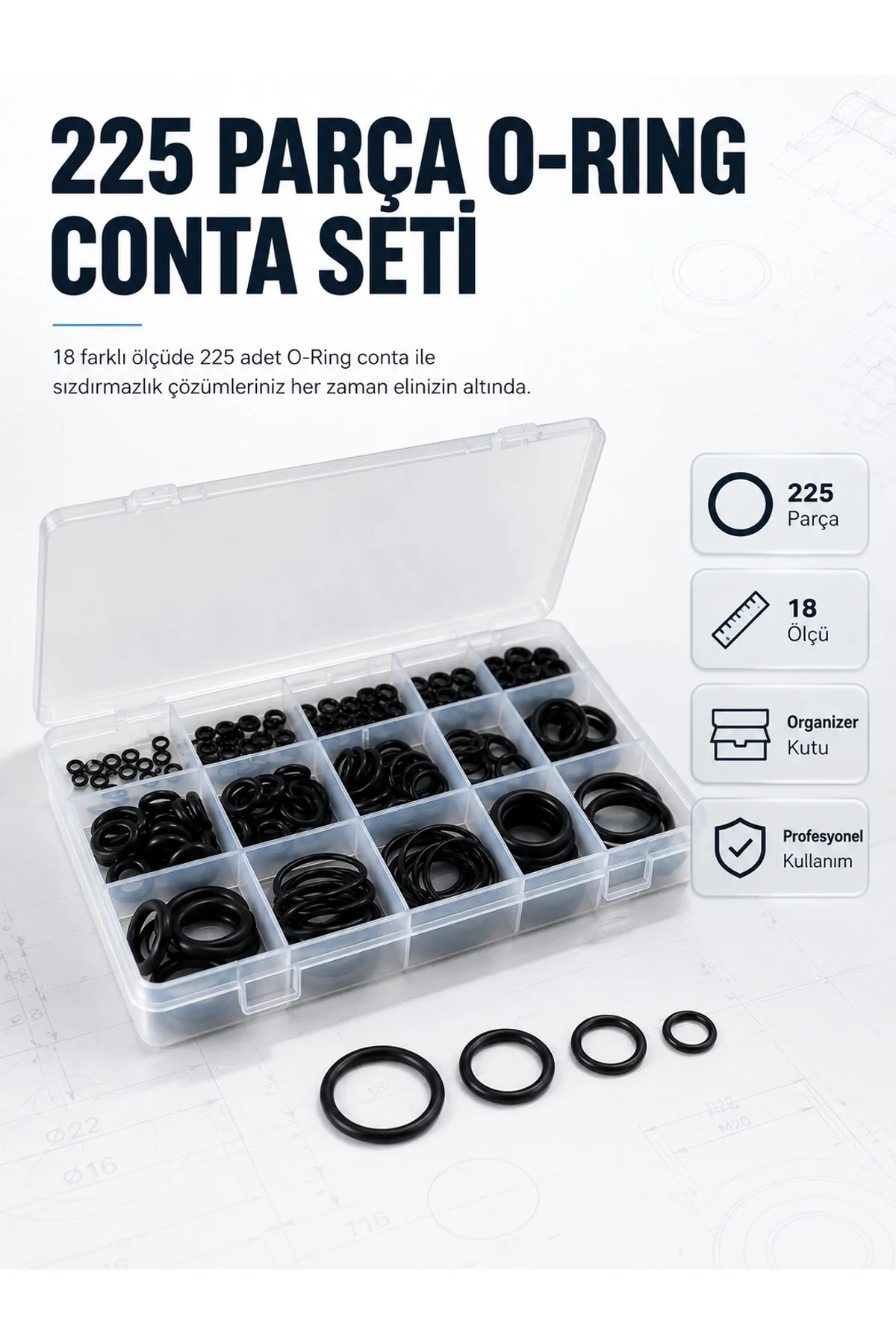 225 Pcs O-ring Conta Seti Profesyonel Tamir, Bakım Ve Sızdırmazlık Çözümü