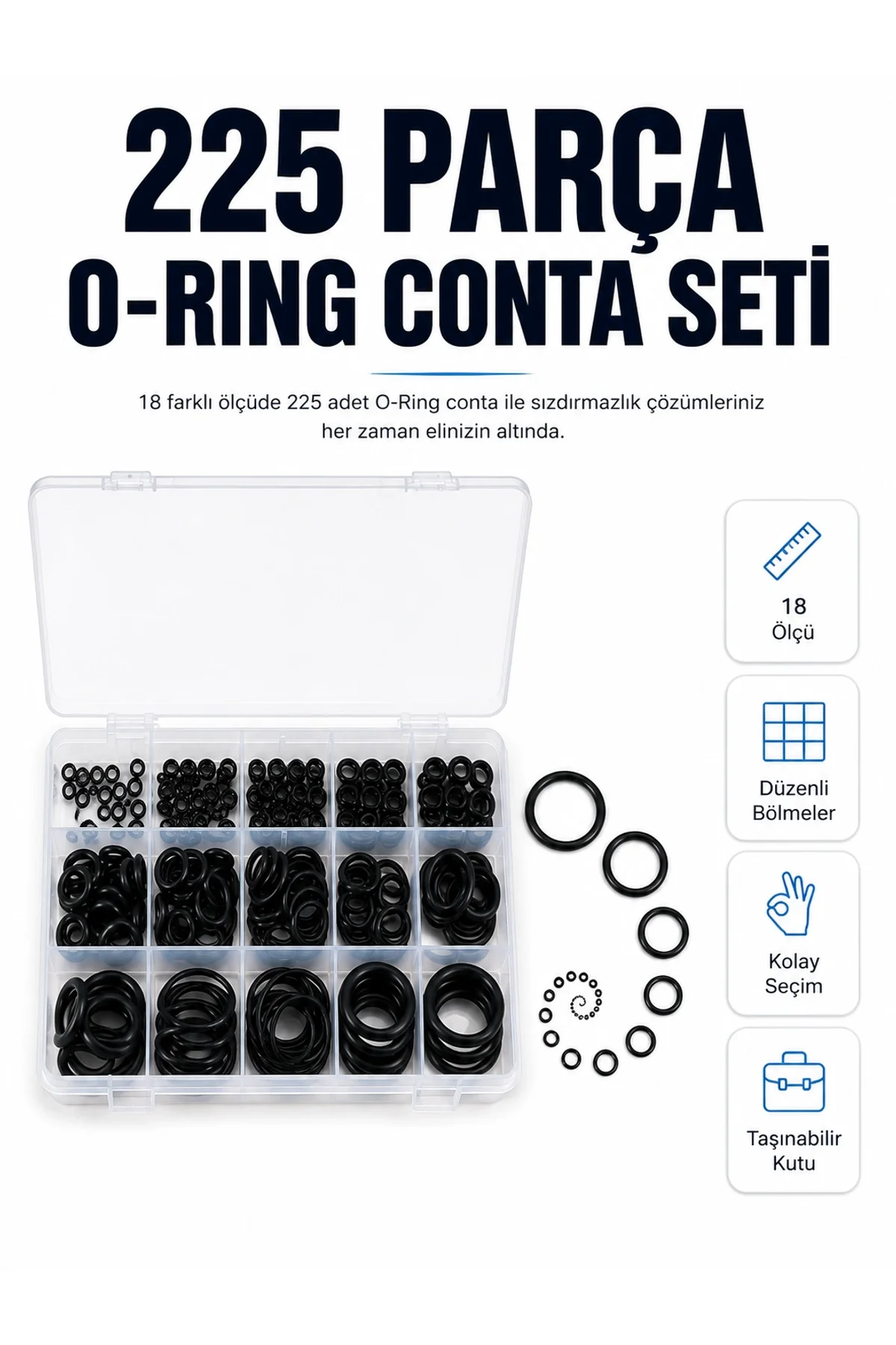 225 Parça Profesyonel O-ring Conta Kiti Su, Yağ Ve Hava Sızdırmazlık Tamir Seti