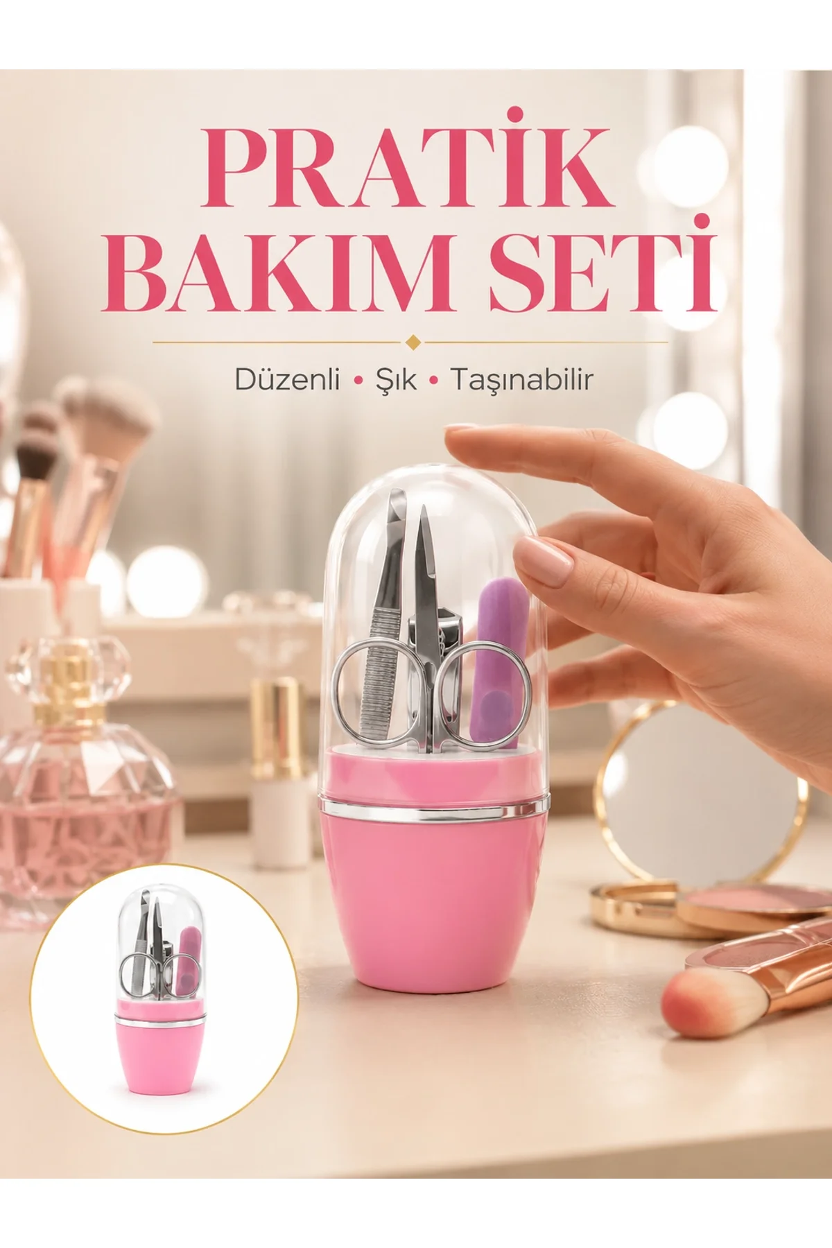 Tırnak Bakım Manikür Pedikür Seti 4 Parça Pembe Ev Ve Seyahat Uyumlu Yeni Nesil