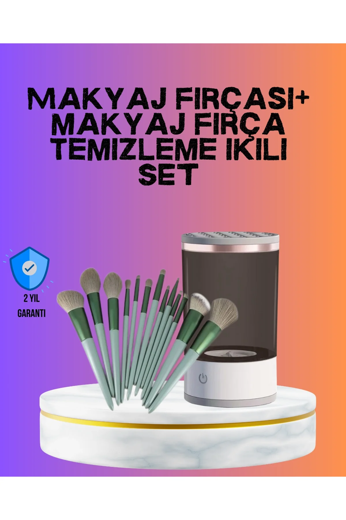 Usb Şarjlı Makyaj Fırçası Temizleyici + Profesyonel Fırça Seti