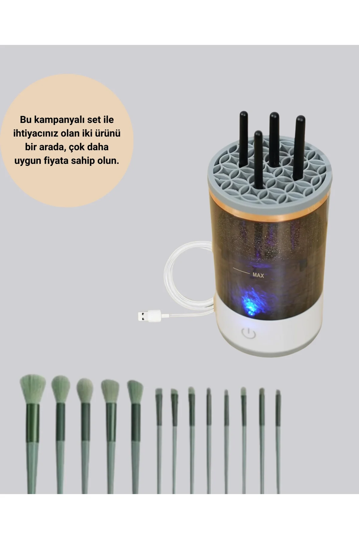 Usb Şarjlı Makyaj Fırçası Temizleyici + Profesyonel Fırça Seti - Just Cheap Store Görsel 2