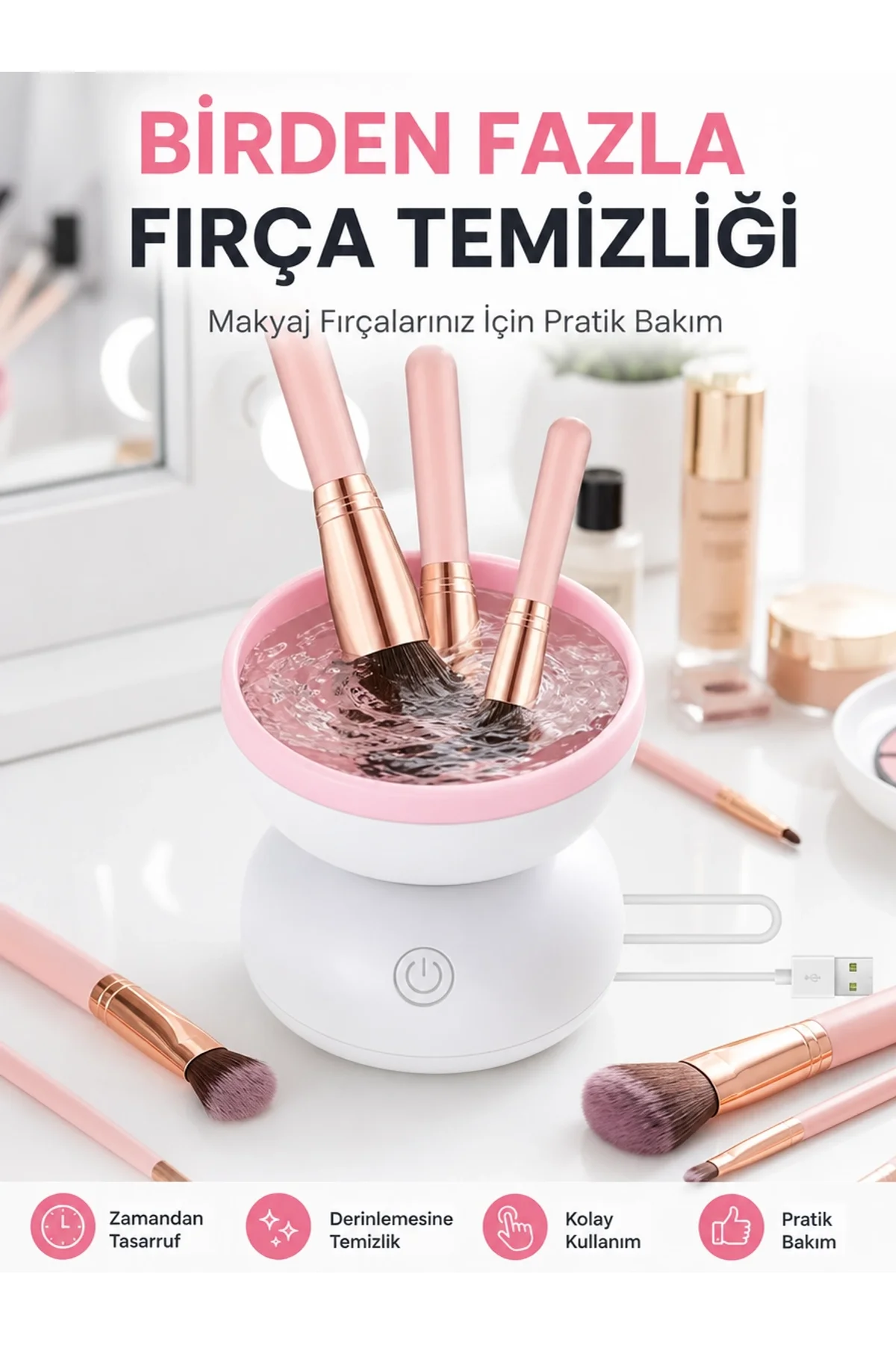 Elektrikli Makyaj Fırçası Temizleyici Usb İle Çalışan Otomatik Fırça Yıkama Makinesi Yeni Nesil