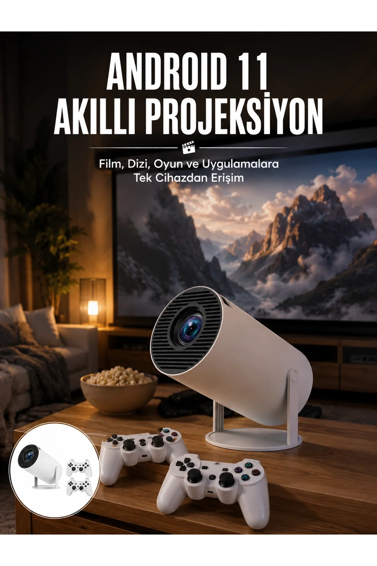 4k Wireless Çift Kollu Kumandalı Oyun Projeksiyonu Retro Video Oyunu Yeni Nesil