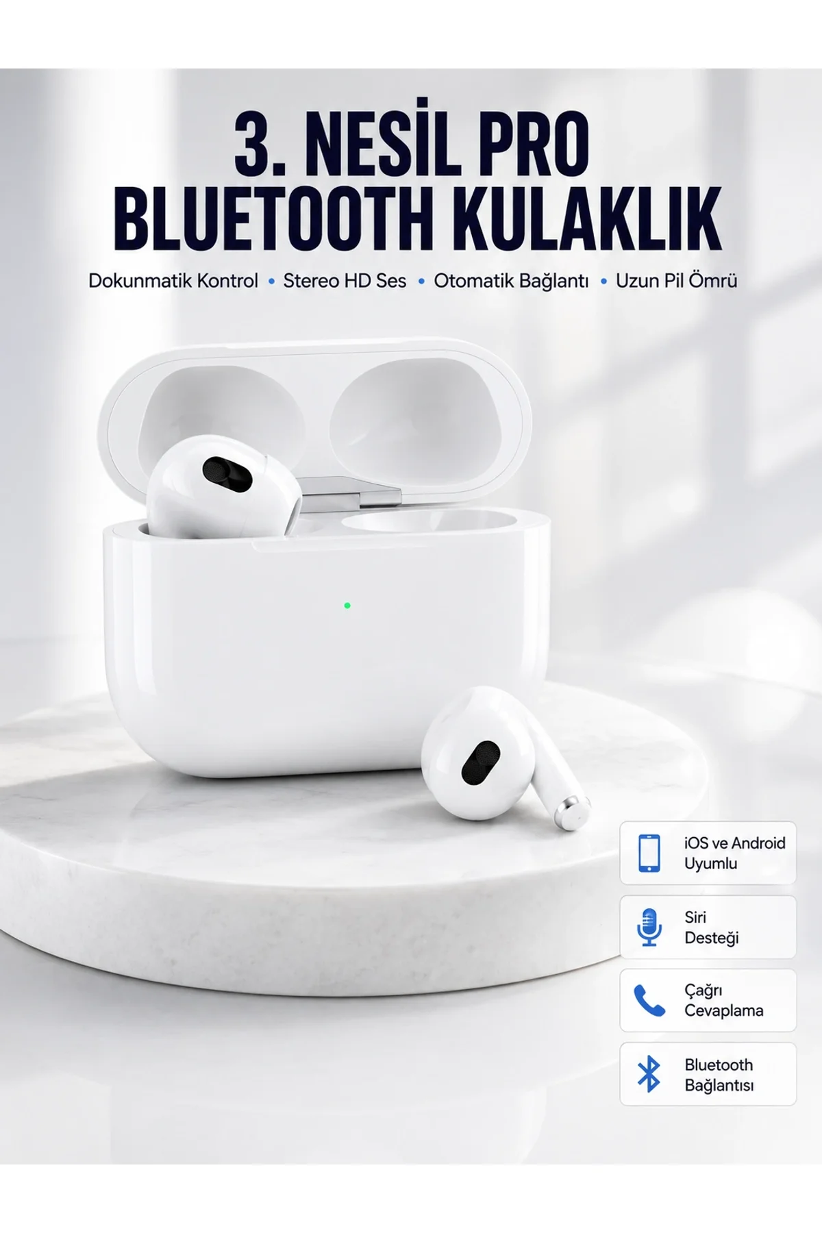 Bluetooth Kulaklık 3. Nesil Ios Android Uyumlu Yeni Nesil Wireless Charge