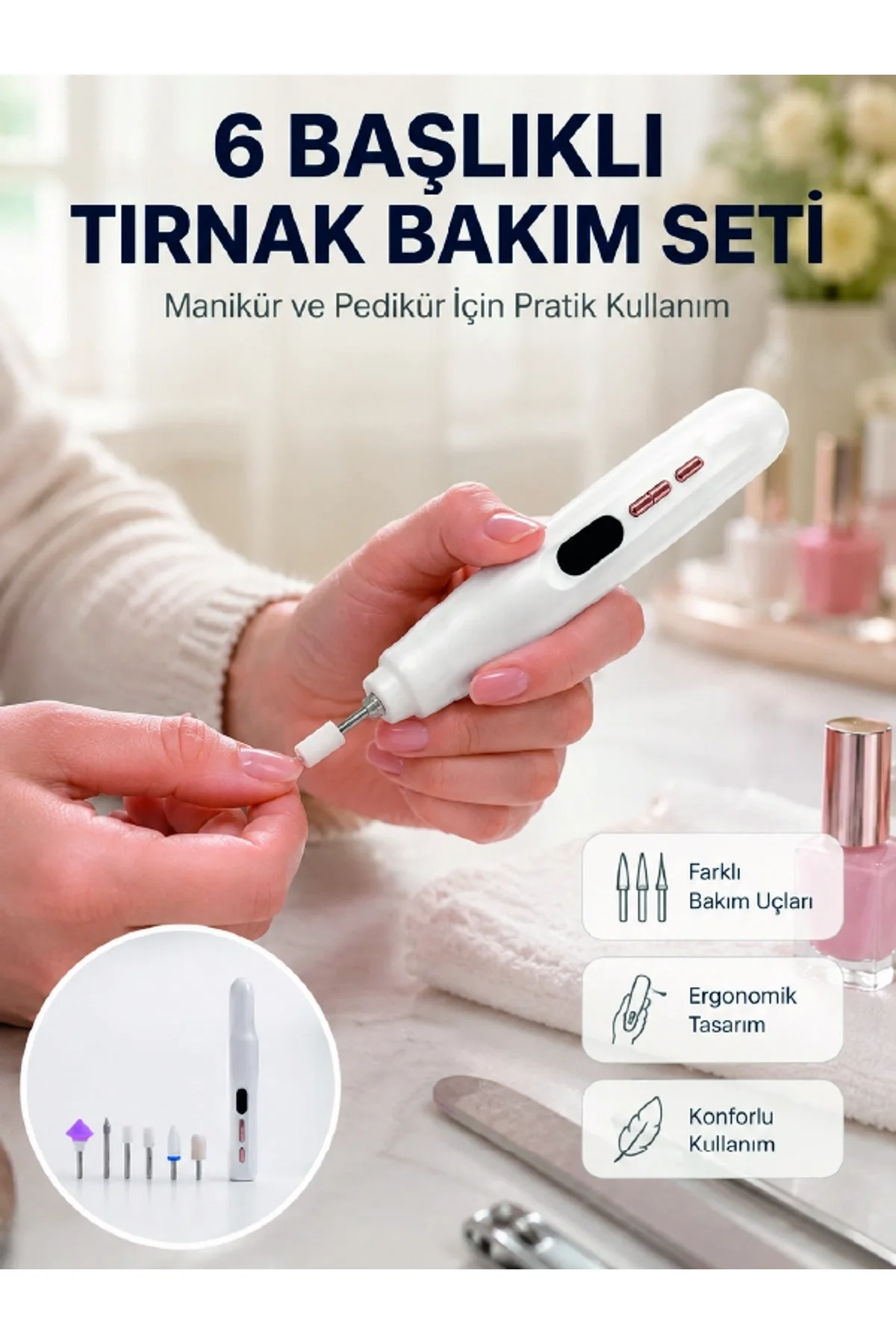 Kurutma Özellikli Manikür Pedikür Cihazı Şarj Edilebilir