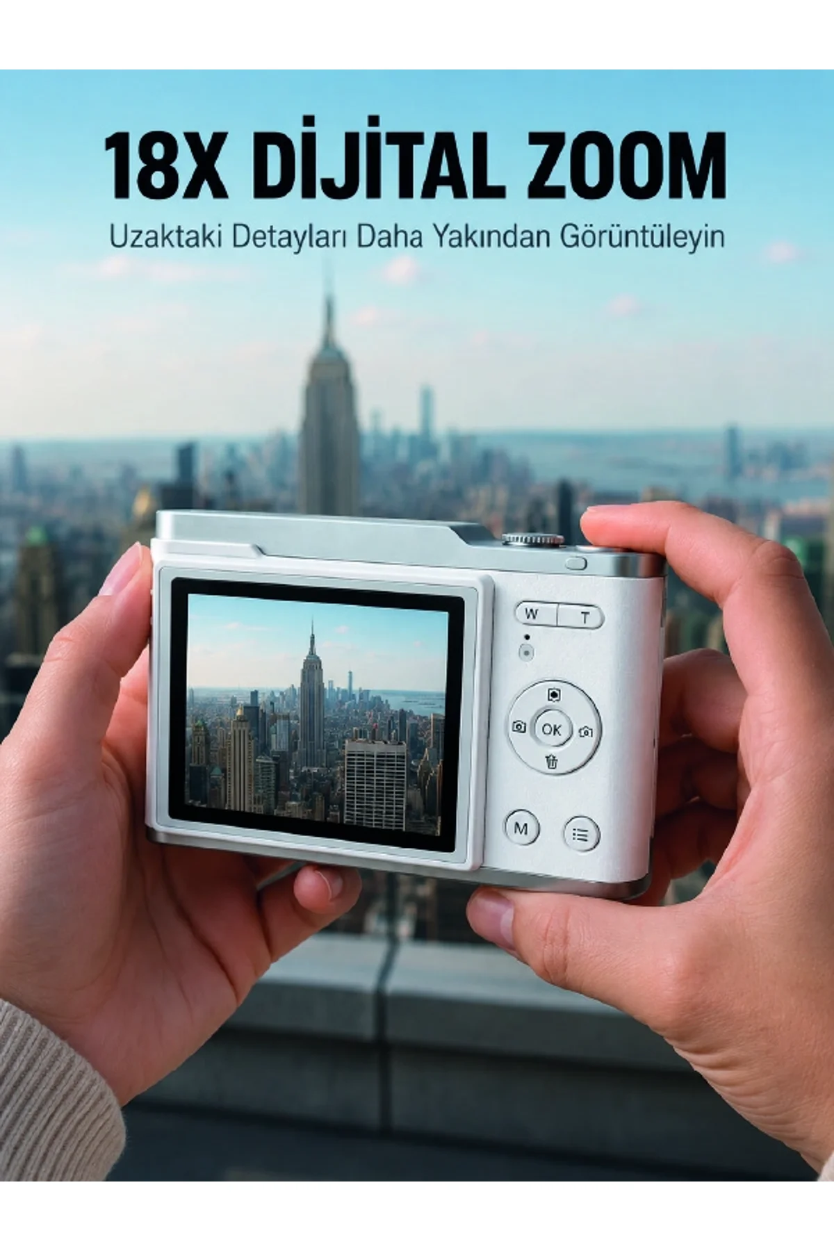 Kompakt Dijital Fotoğraf Makinesi Beyaz 18x Dijital Zoom Destekli