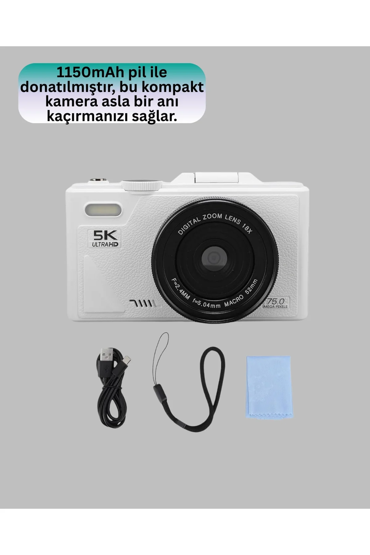 Kompakt Dijital Fotoğraf Makinesi Beyaz 18x Dijital Zoom Destekli - Just Cheap Store Görsel 2