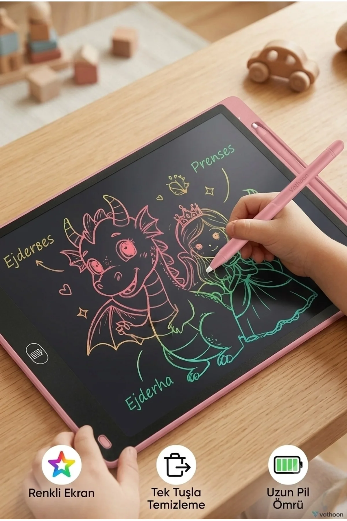 20 Inc Renkli Lcd Grafik Dijital Kalemli Çizim Tableti Yazı Tahta Not Yazma Eğitim Tableti Pembe - Just Cheap Store Görsel 4