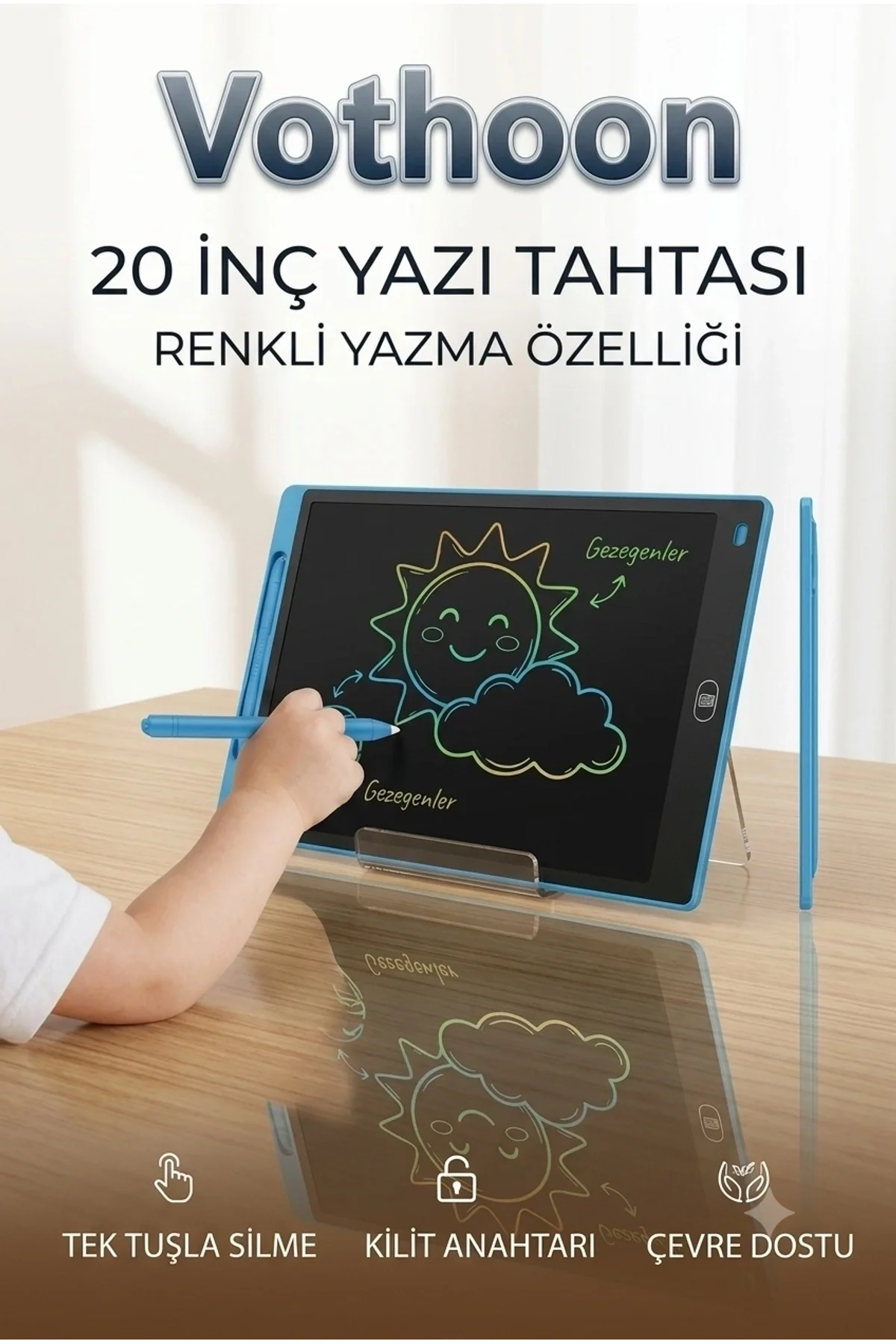 20 Inc Renkli Lcd Grafik Dijital Kalemli Çizim Tableti Yazı Tahta Not Yazma Eğitim Tableti Mavi - Just Cheap Store Görsel 4