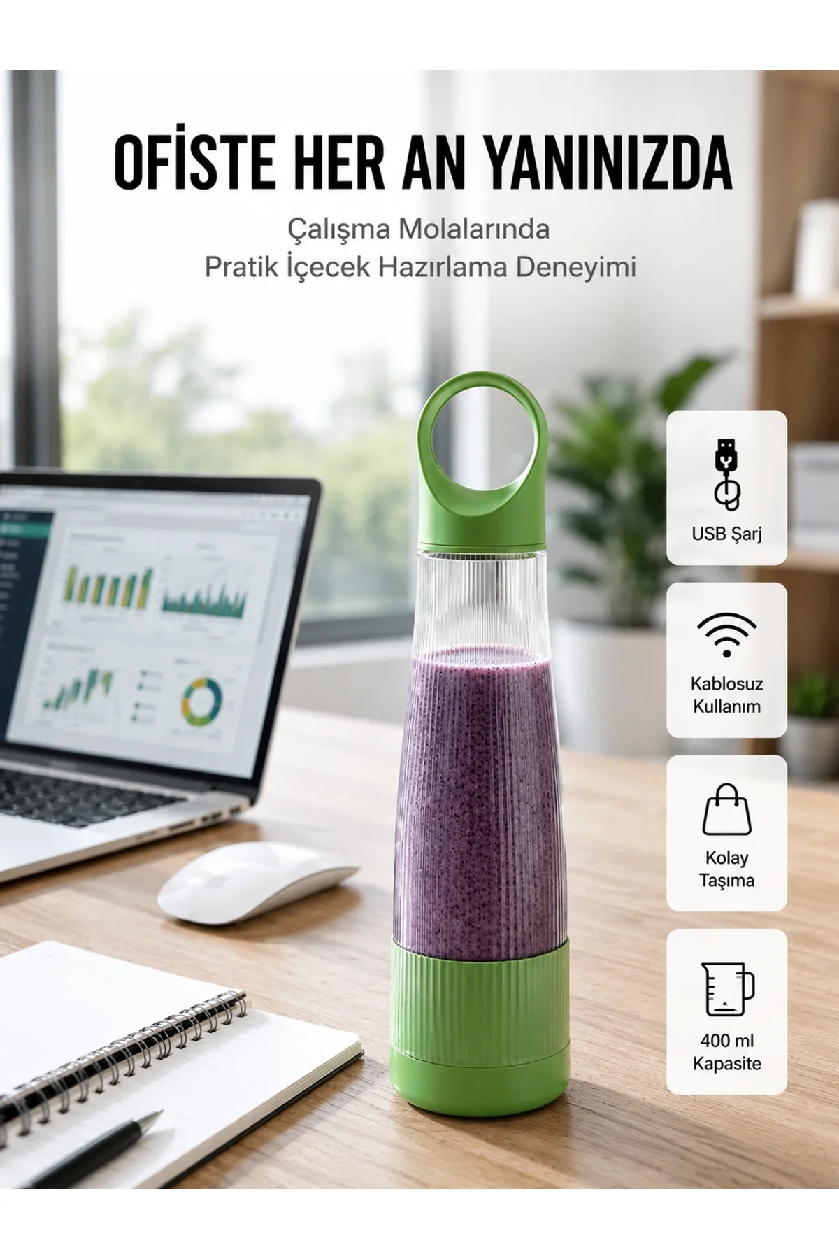 Sağlıklı İçecekler İçin Kompakt Usb Şarjlı Blender
