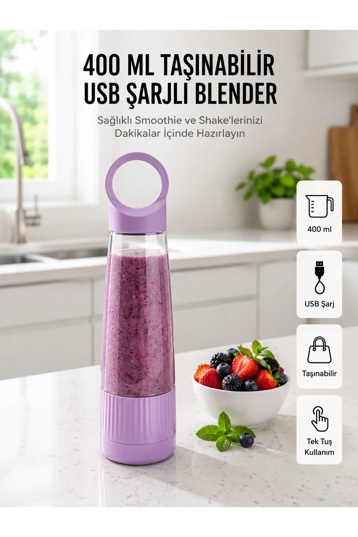 Kompakt Tasarımlı Usb Şarjlı Smoothie Blender