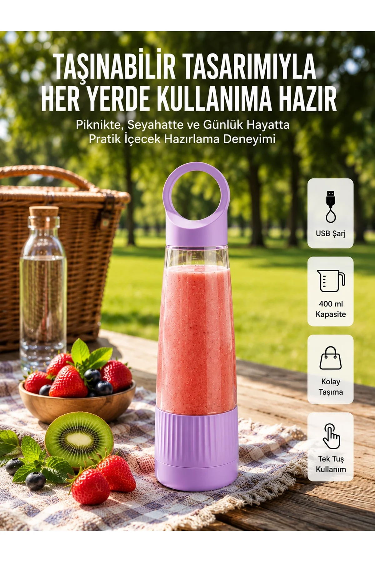 Usb Şarjlı Taşınabilir Smoothie Blender 400 Ml