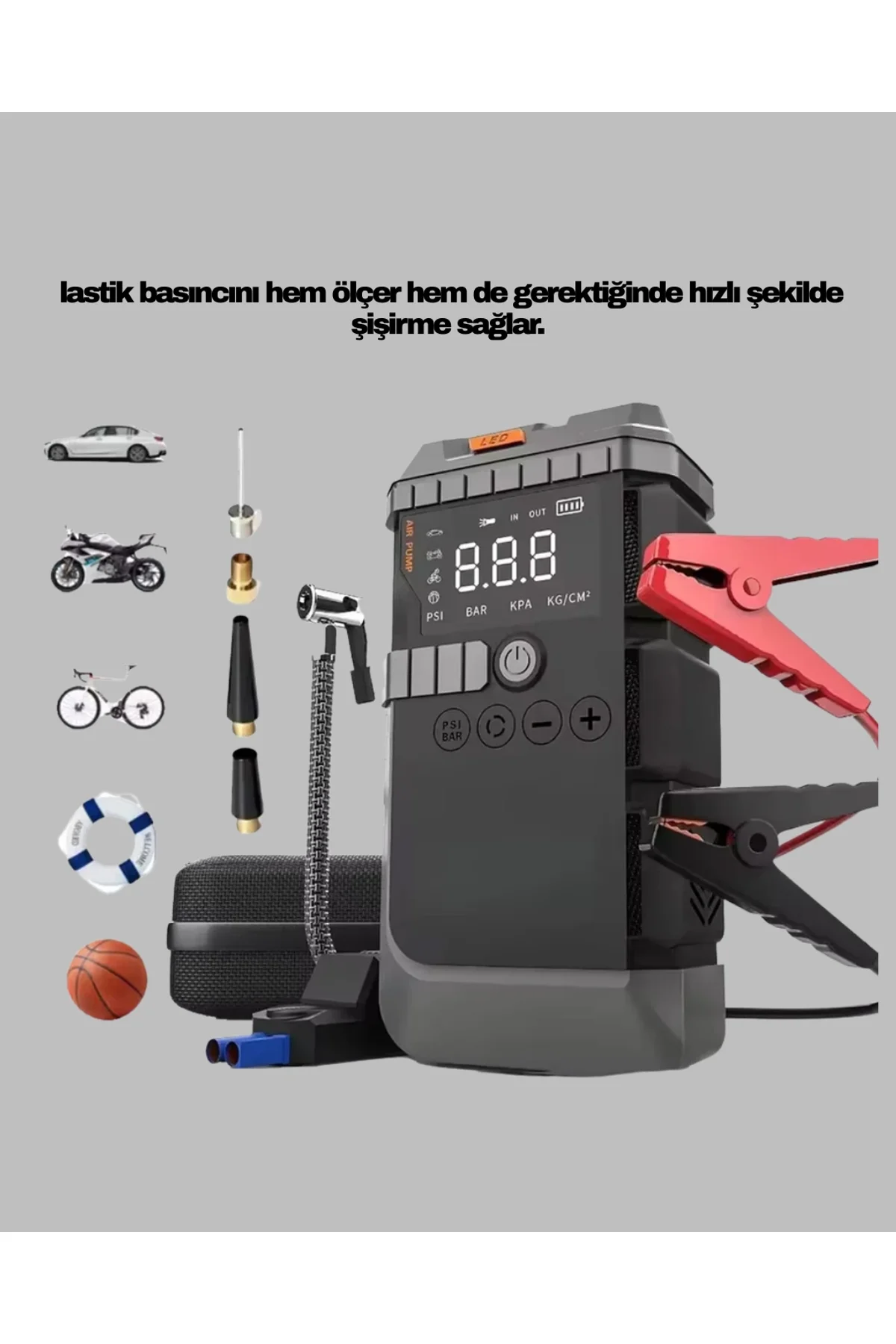 Araç İçin 4 Fonksiyonlu Akü Takviye Ve Lastik Şişirme Cihazı Yeni Nesil - Just Cheap Store Görsel 3