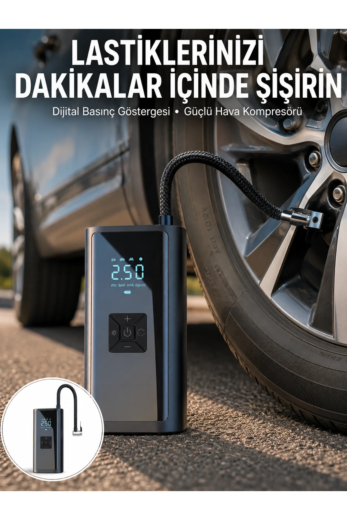 12v Uyumlu Çok İşlevli Akıllı Araç Lastik Pompası Yeni Nesil