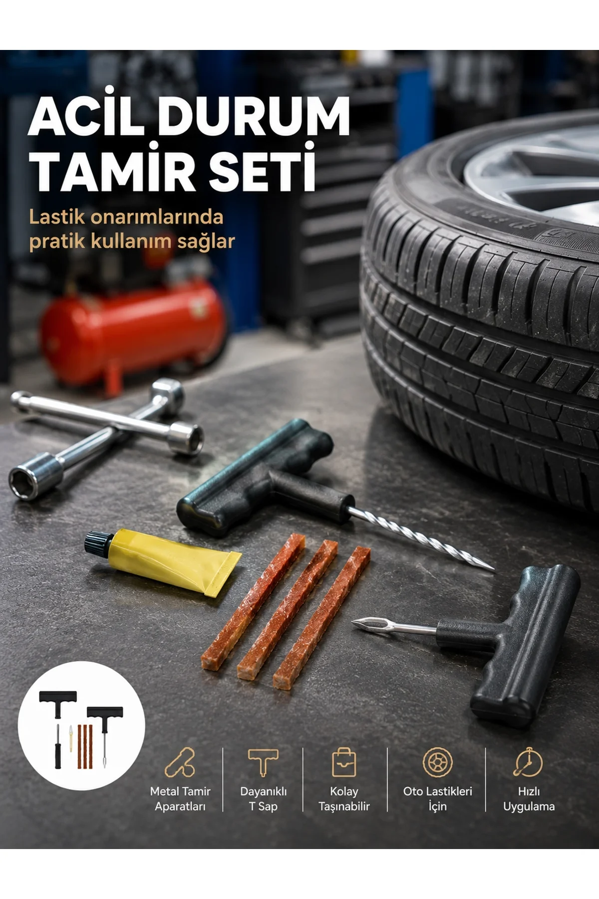 Acil Durumların Kurtarıcısı Çok Amaçlı Lastik Tamir Seti