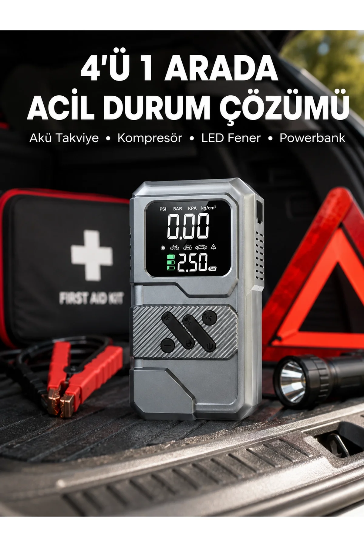 Araçlar İçin Akü Takviye Lastik Şişirme Ve Powerbank Cihazı