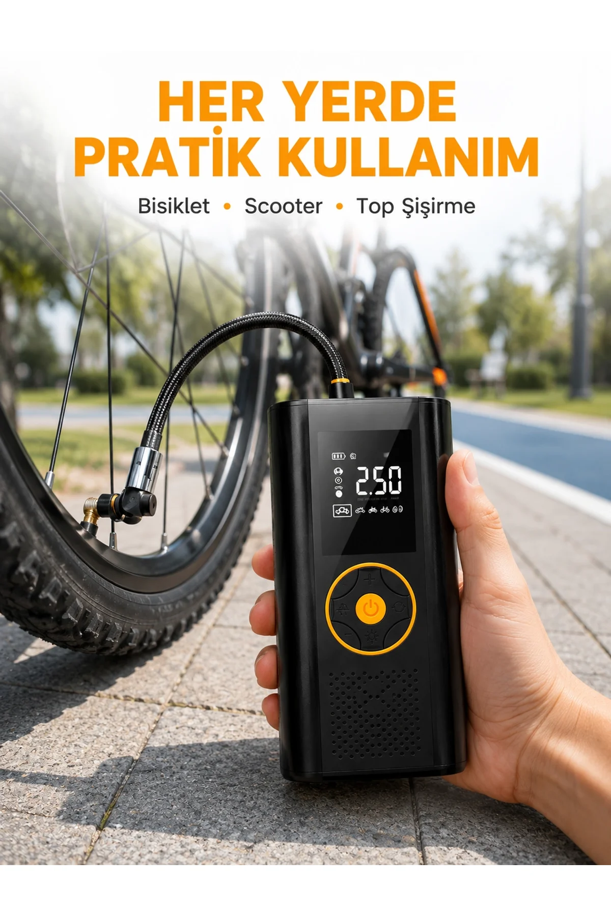 Çok Amaçlı Dijital Lastik Pompası Araç Bisiklet Top Uyumlu Yeni Nesil