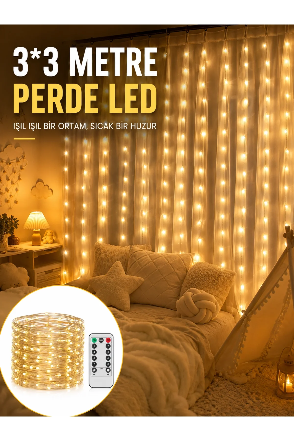 3x3 Metre Perde Led Işık – Parti Ve Bahçe Dekorasyonu Yeni Nesil