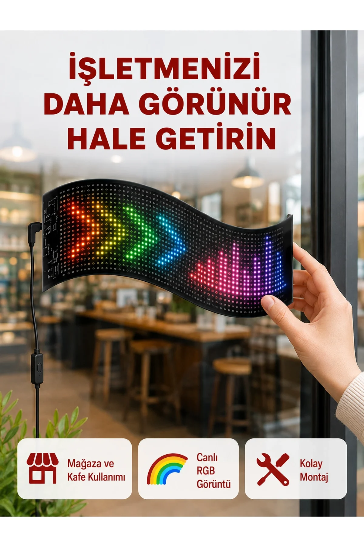 Rgb Renkli Led Ekran Tabela Usb Bağlantılı Ve Kayan Yazı Destekli