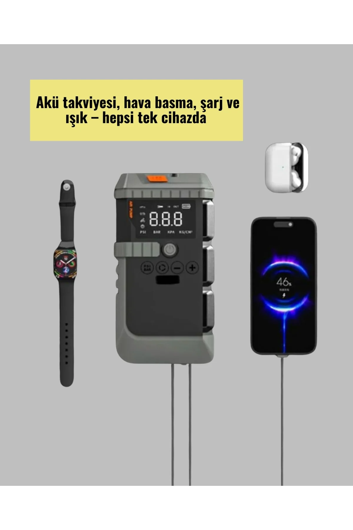 Işıklı Hava Kompresörlü Taşınabilir Akü Takviye Ünitesi Yeni Nesil - Just Cheap Store Görsel 5