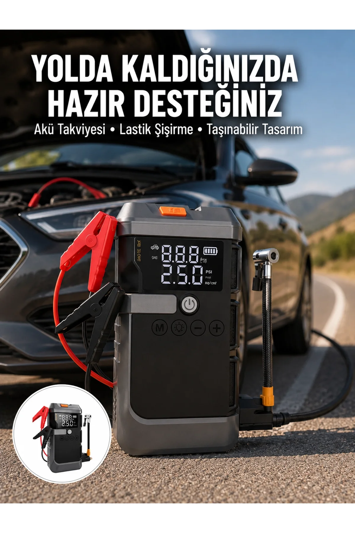 Işıklı Hava Kompresörlü Taşınabilir Akü Takviye Ünitesi Yeni Nesil