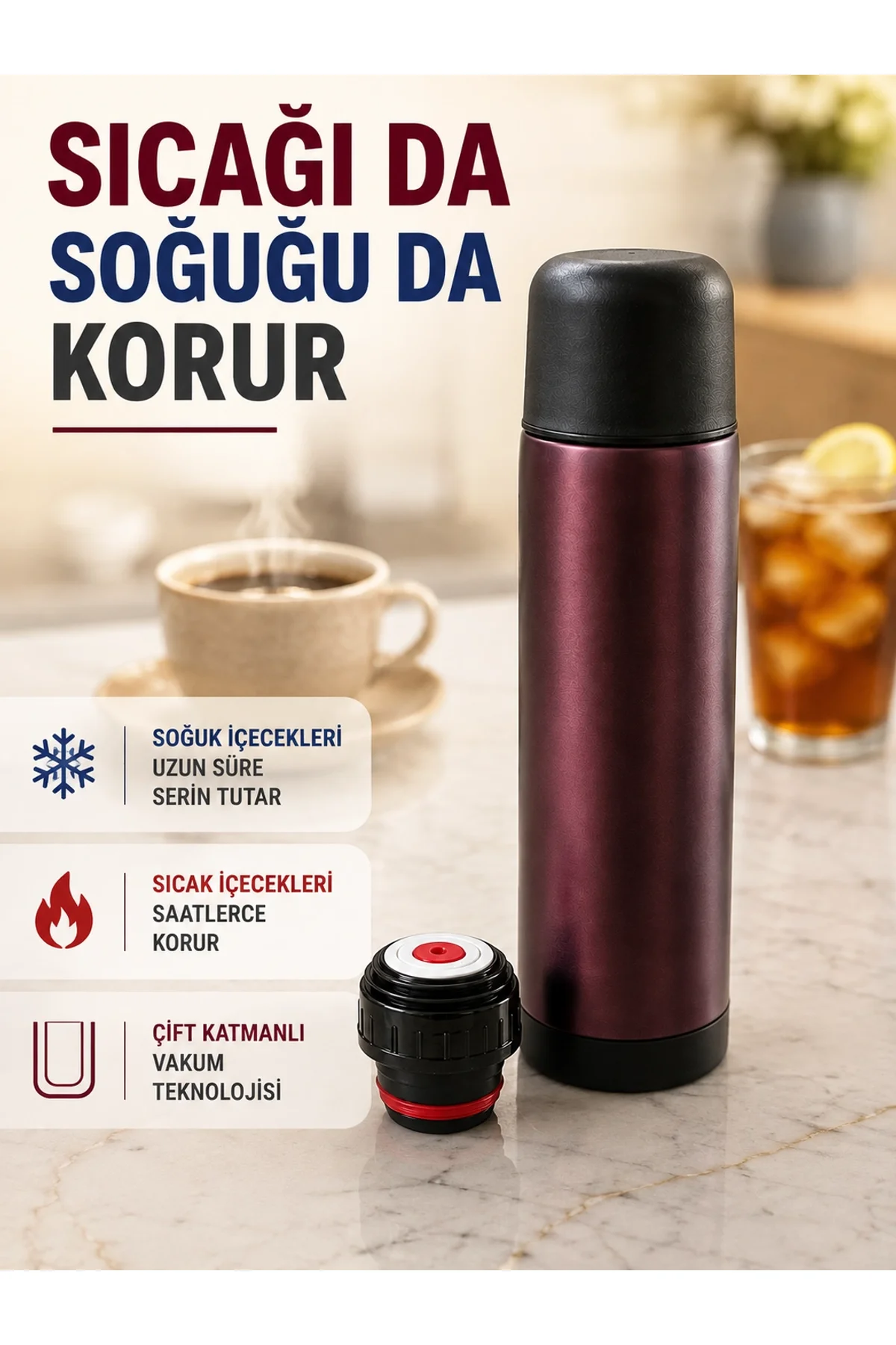 Paslanmaz Çelik Vakumlu Termos Sıcak Ve Soğuk İçecek Termosu
