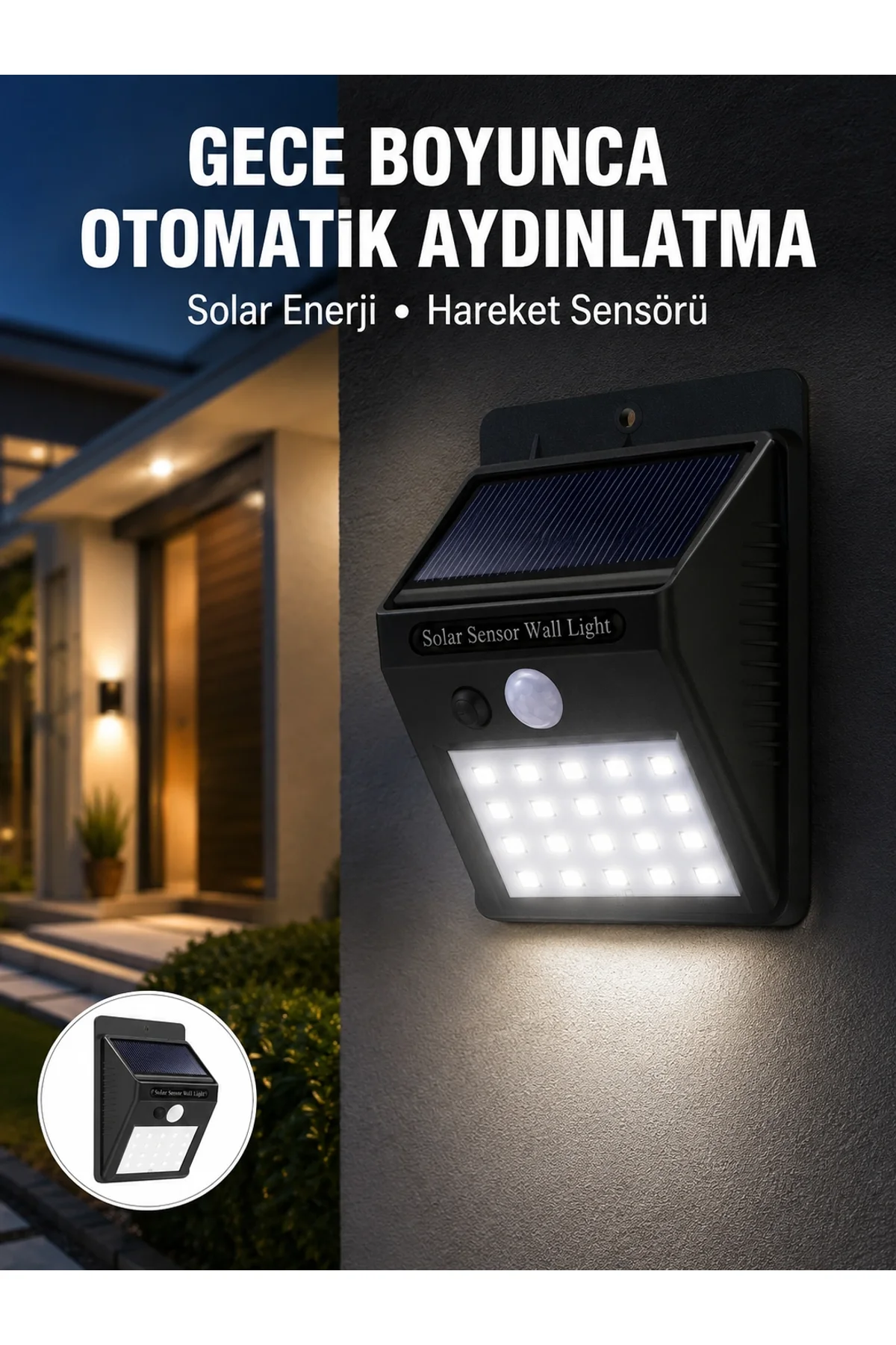 Su Geçirmez 20 Led Solar Aydınlatma | Dış Mekan İçin Pır Hareket Sensörü İle Akıllı Işık Yeni Nesil