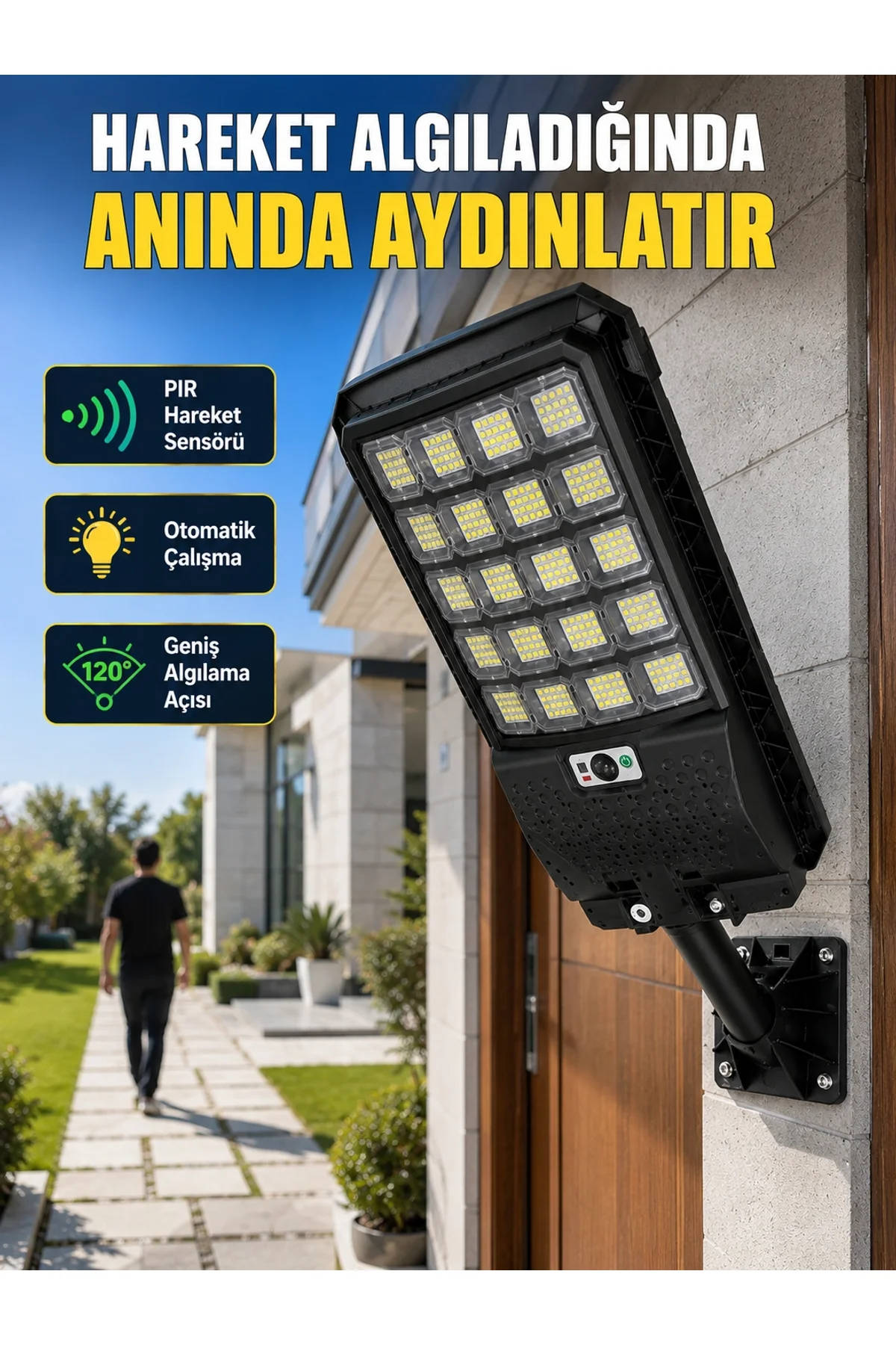 Solar Led Bahçe Lambası Hareket Sensörlü Uzaktan Kumandalı Dış Mekan Aydınlatma
